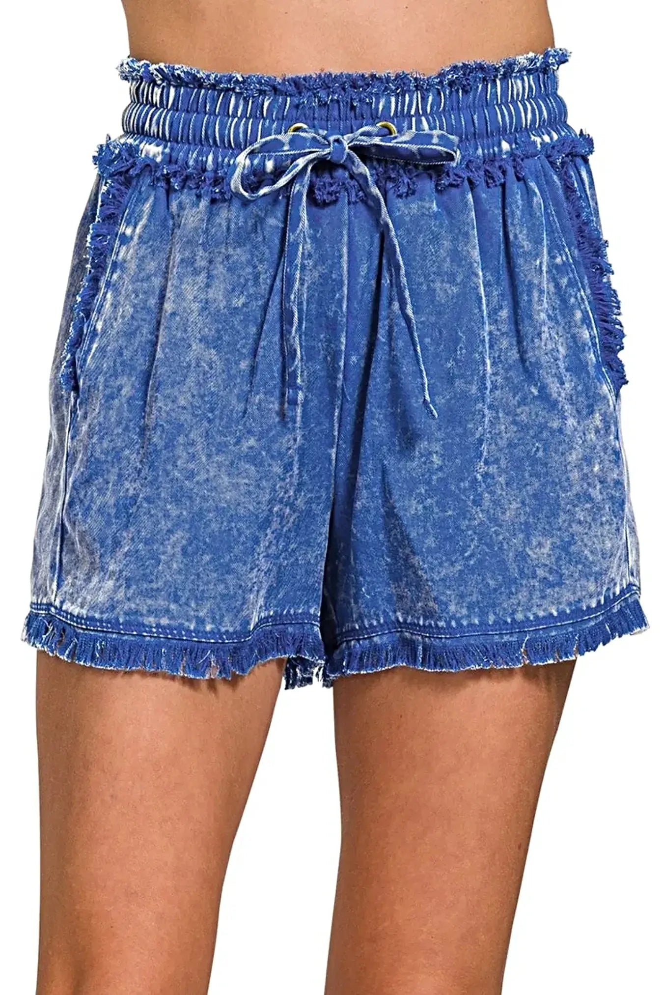 Zenana Mineral Frayed Hem Washed Shorts -