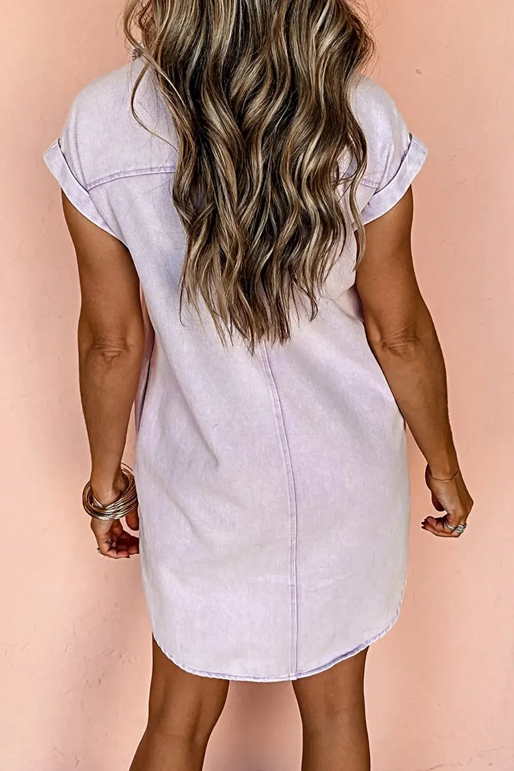 Button Down Short Sleeve Denim Dress -