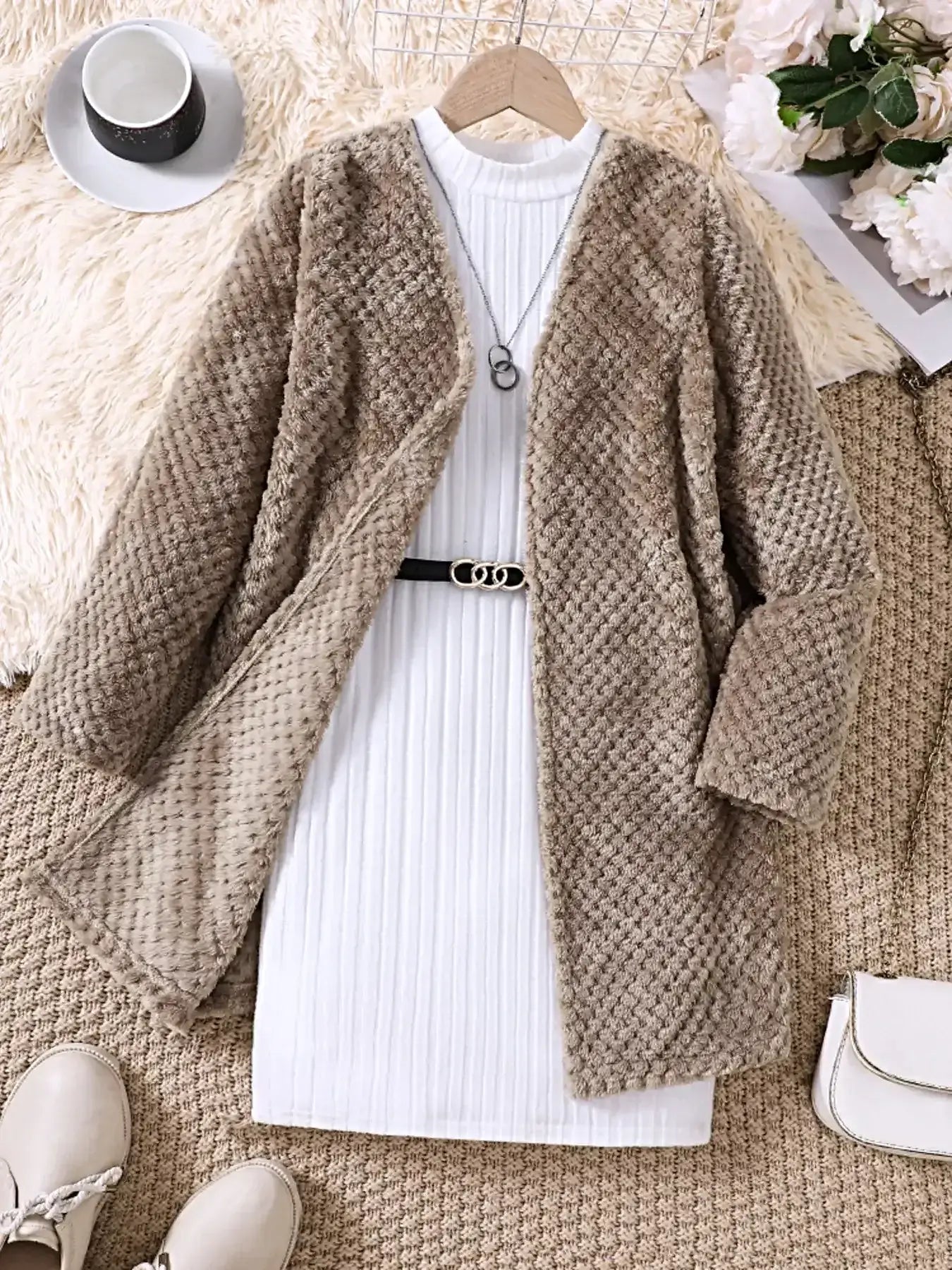 Children's Textured Sweater Dress and Open Front Cardigan Set -