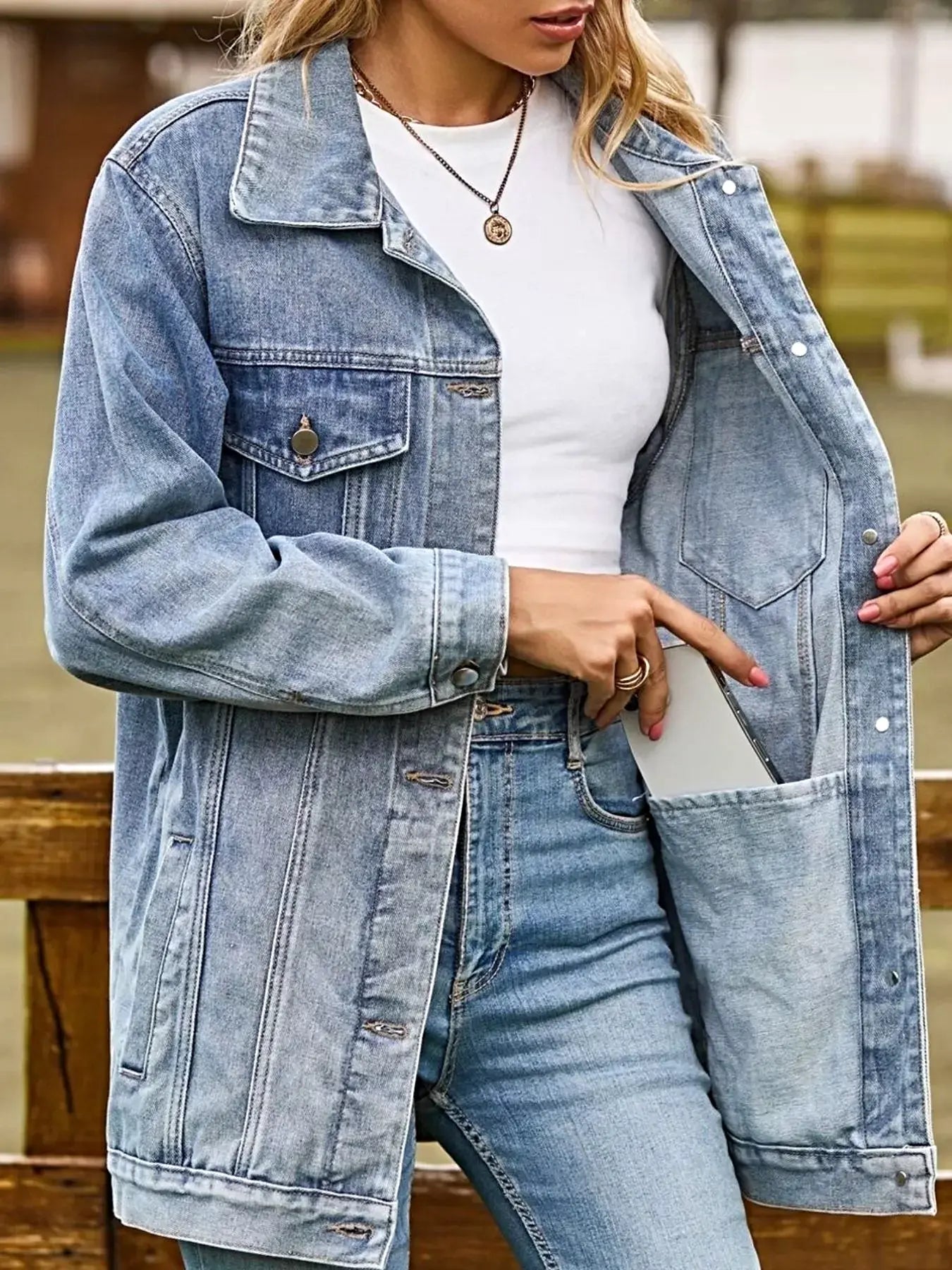 Button Down Washed Denim Jacket -