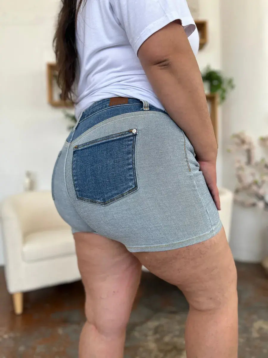 Judy Blue Full Size Color Block Denim Shorts -