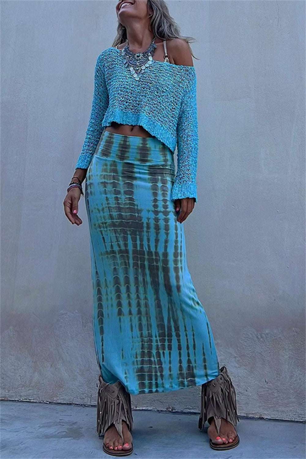 Round Neck Long Sleeve Knit Cover Up Trendsi