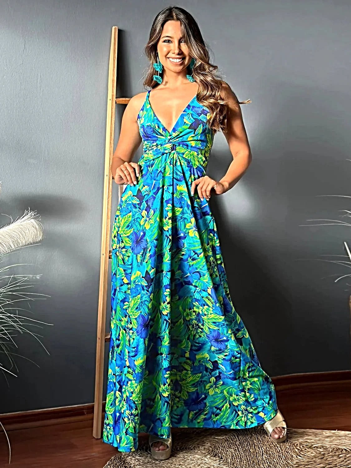 Twisted Printed V-Neck Cami Dress -