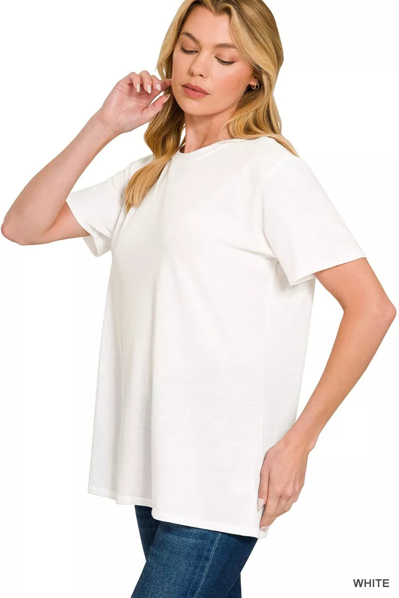 Zenana Cotton Boyfriend Round Neck Tee -