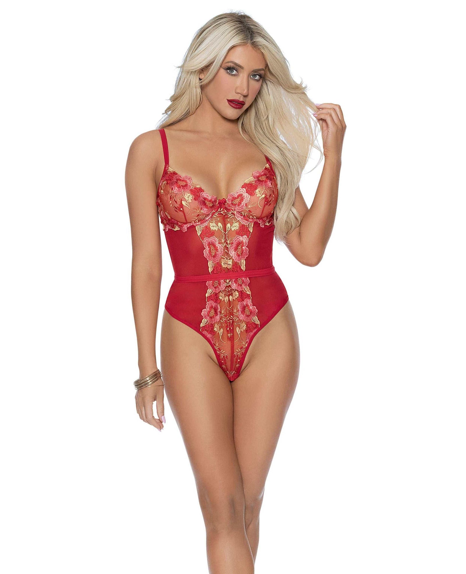 Escante 36499 Red Embroidered Underwire Teddy with Heart Shaped Front - Sizes S to XL Escante