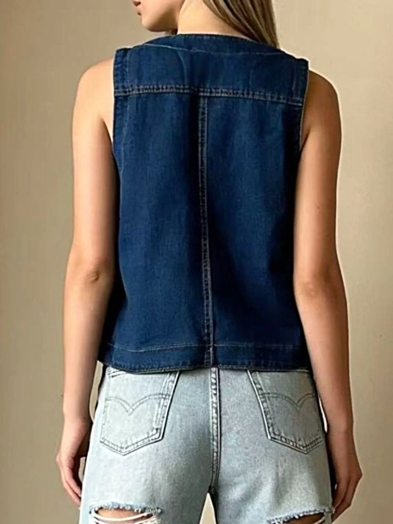 Plus Size Button-Down Denim Vest -