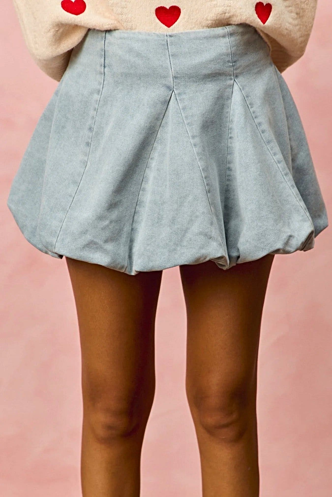 SO ME Denim Bubble Mini Skirt -