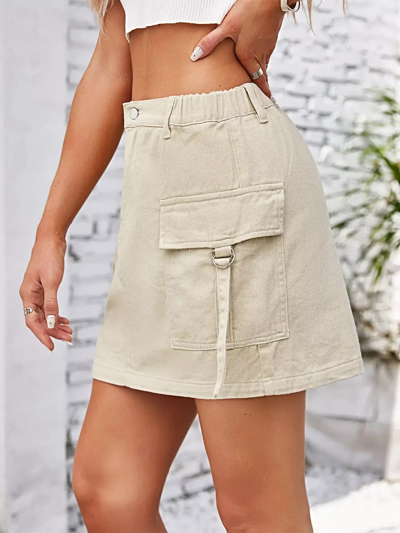 Casual Cargo Denim Skirt -