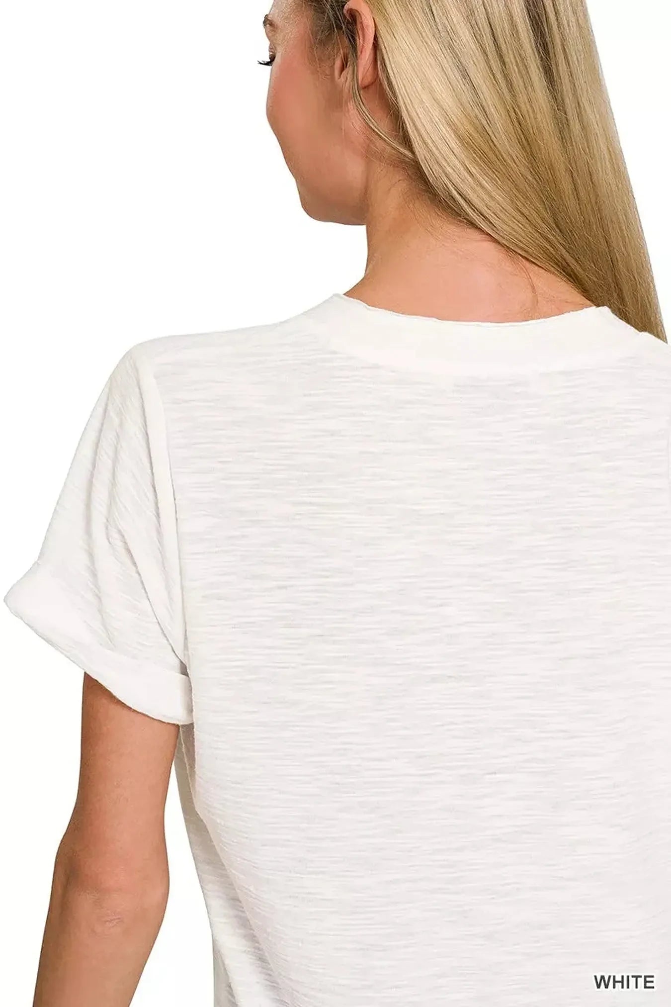 Zenana Slub Rolled Short Sleeve V-Neck Tee -