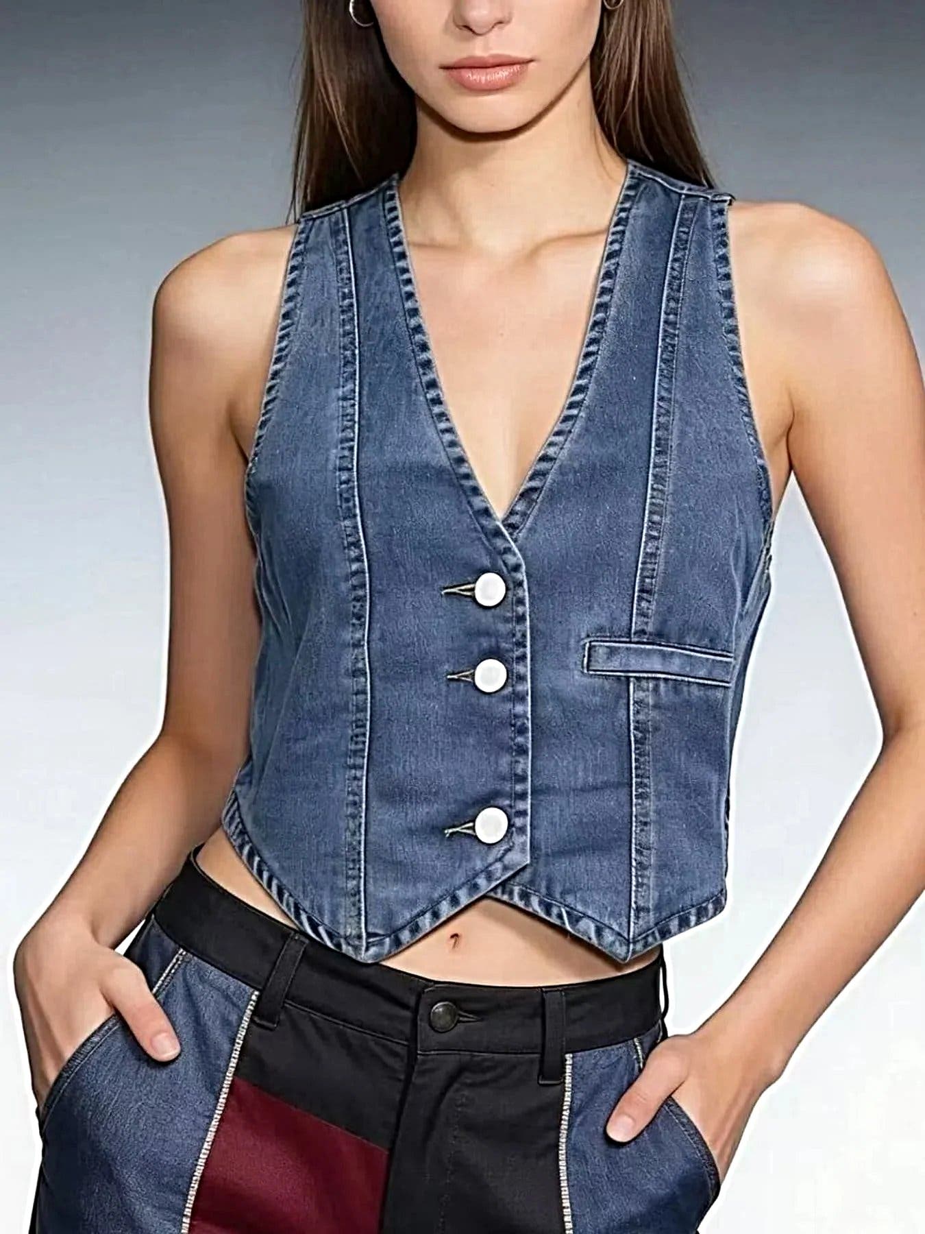 Button-Down Denim Vest -