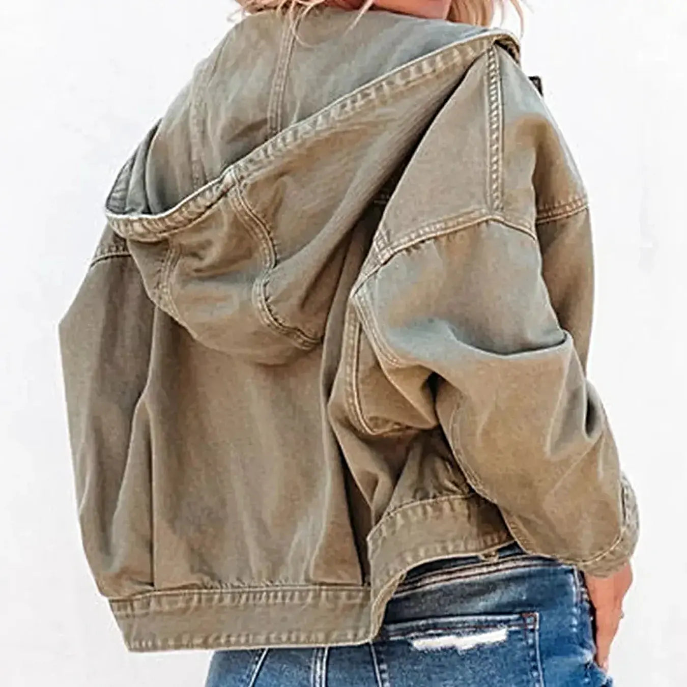 Hooded Dropped Shoulder Denim Jacket -