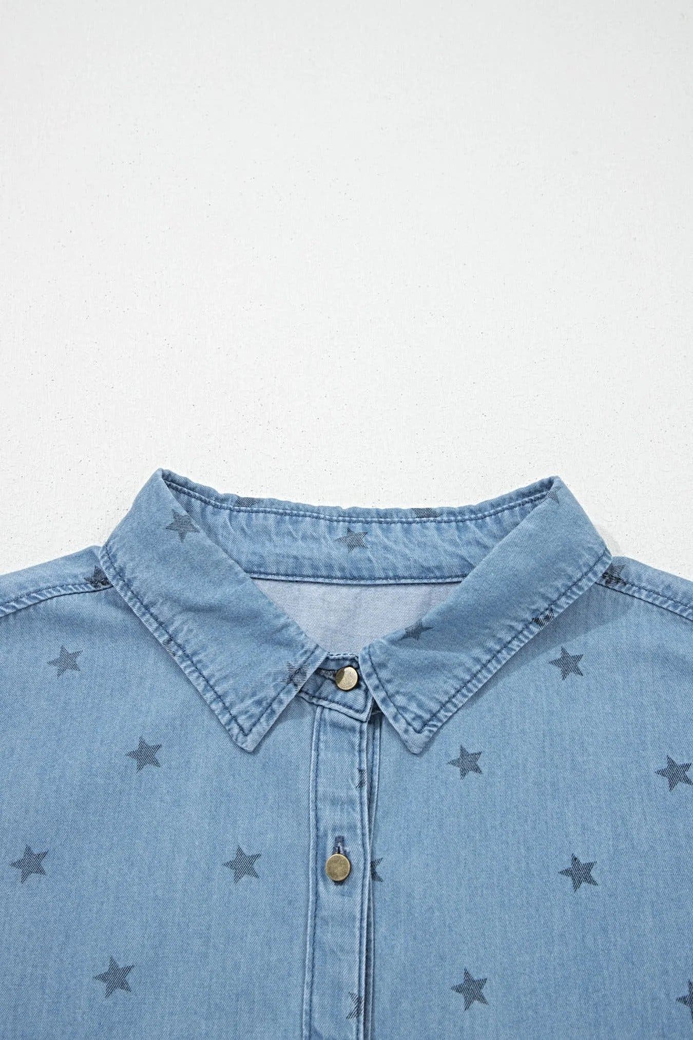 Double Chest Pocket Short Sleeve Denim Shirt -
