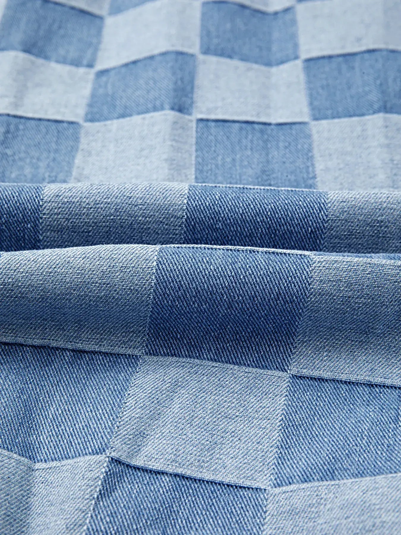 Checkerboard Splicing Raw Detail Oversized Denim Top -