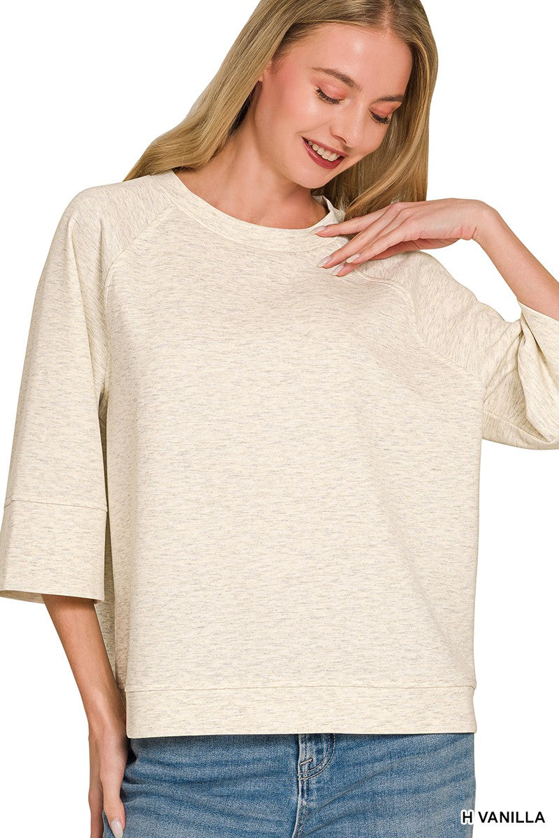 Zenana Scuba 3/4 Sleeve Pullover -