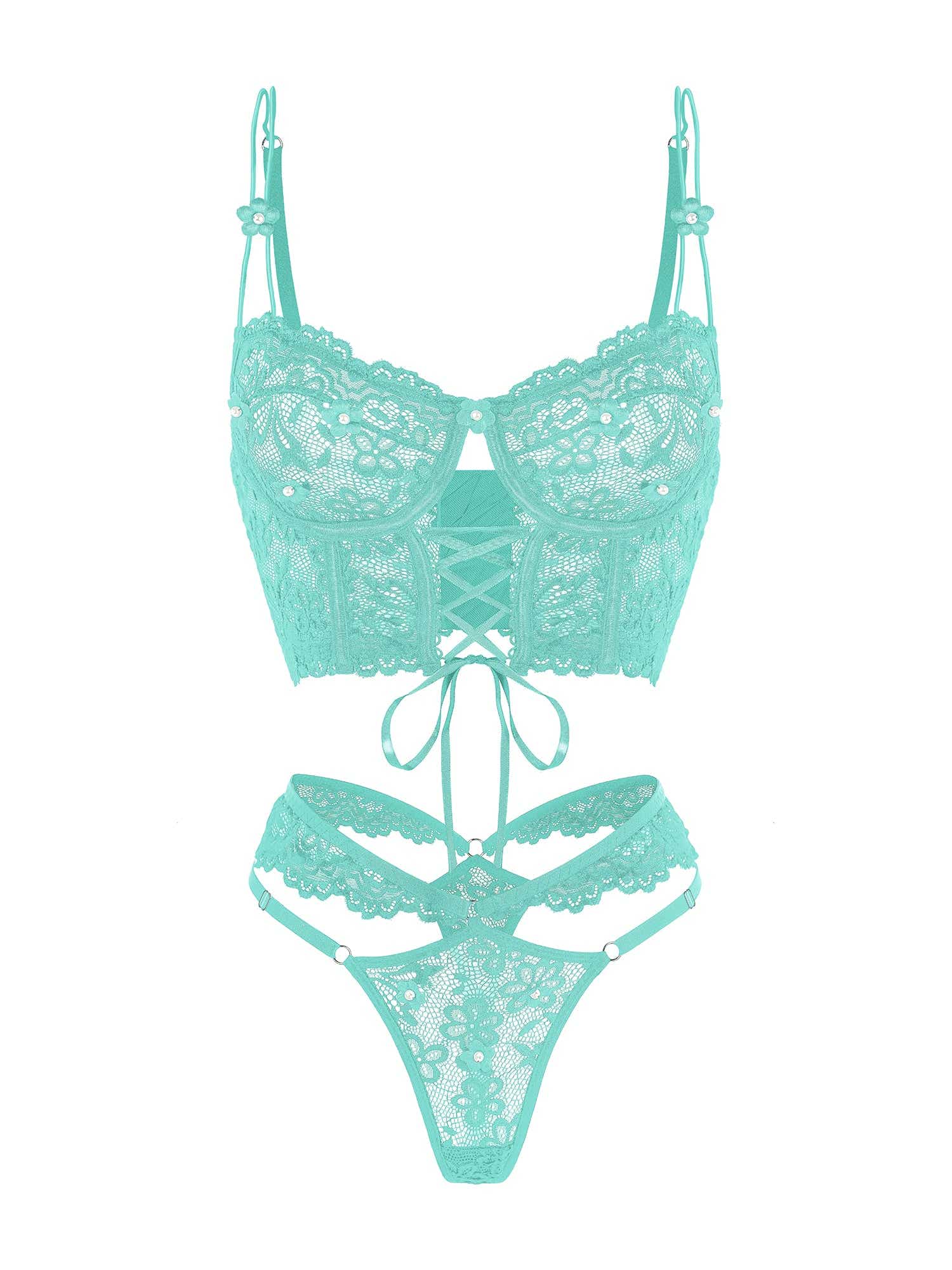Exquisite mint green lingerie set featuring a delicate bralet and thong, perfect for bridal gifts and boudoir shoots.