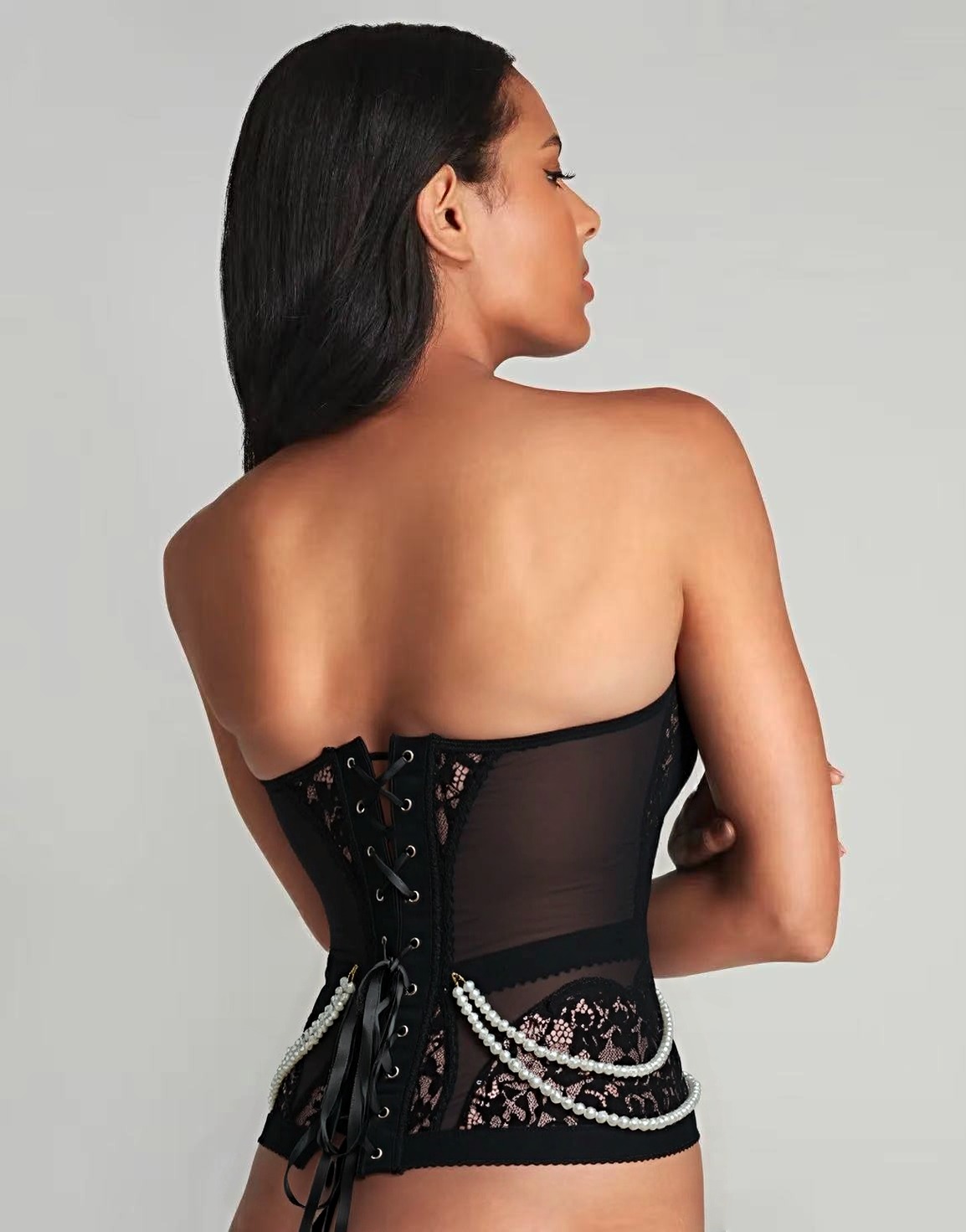 Serena Black Pearl Corset Set - 2 pcs set