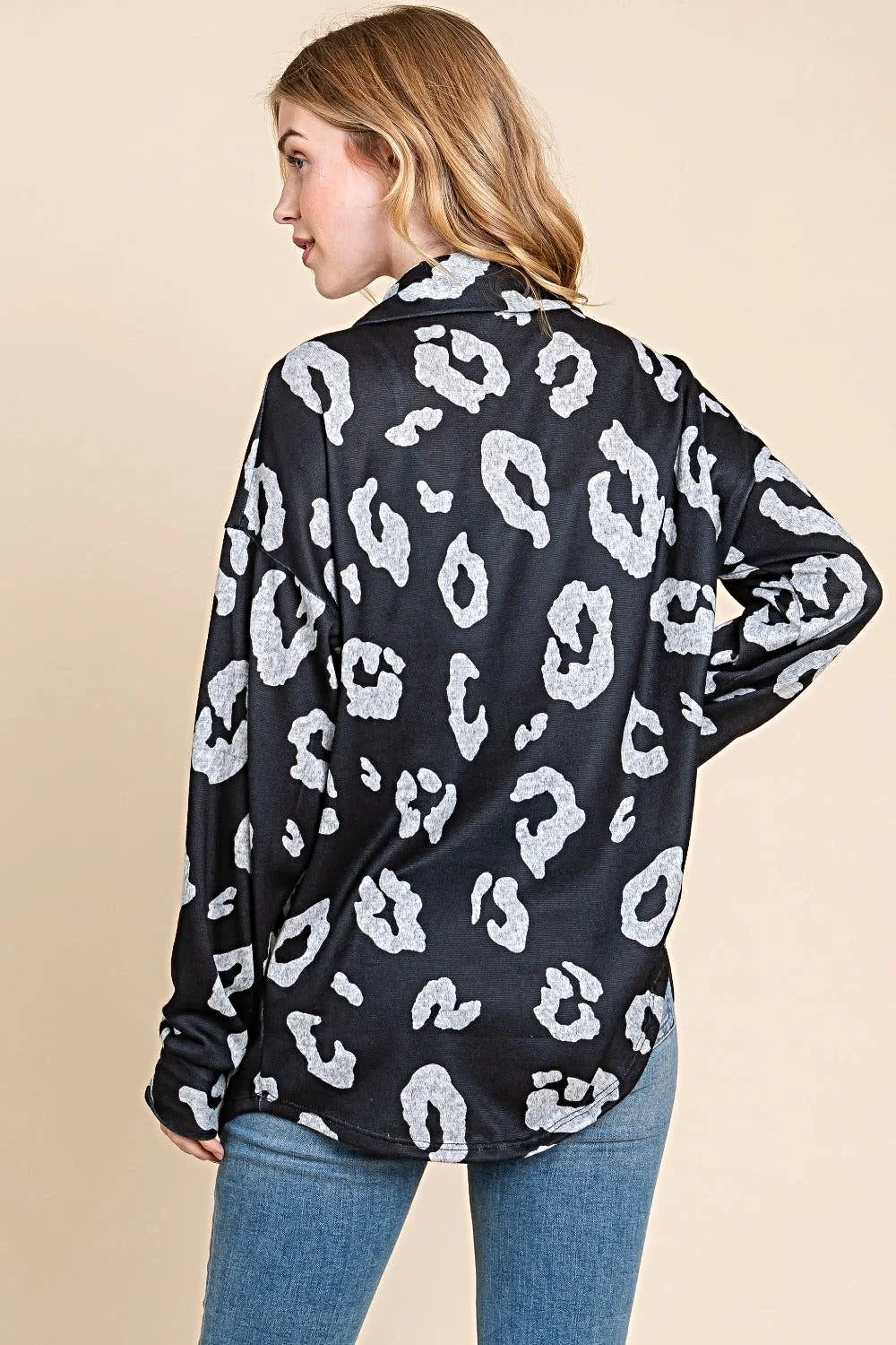 Stylish Animal Print Shacket with Button-Down Front and Pockets | Cozy Knit Layering Piece Trendsi