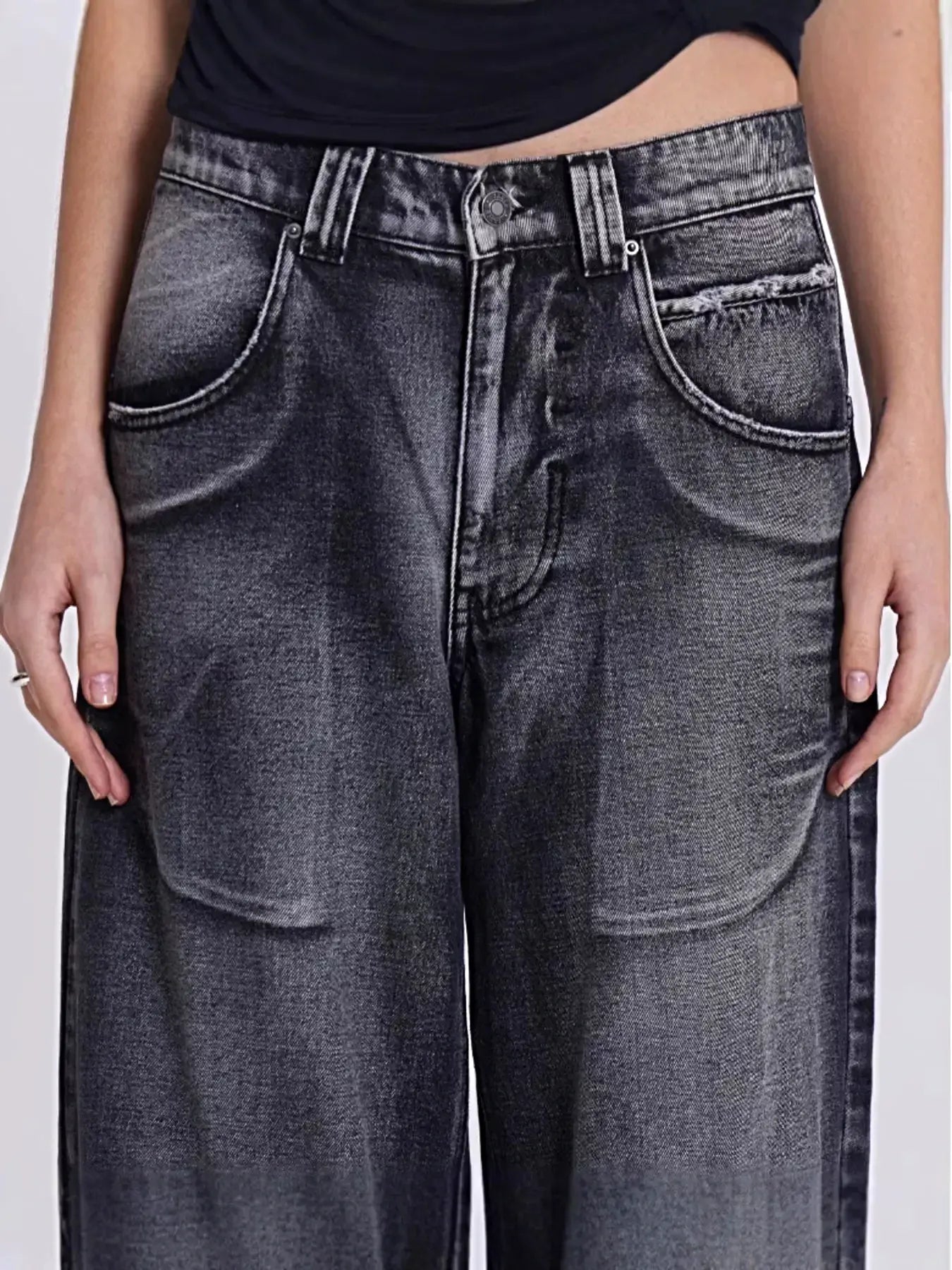 Vintage Wash Wide Leg Jeans -