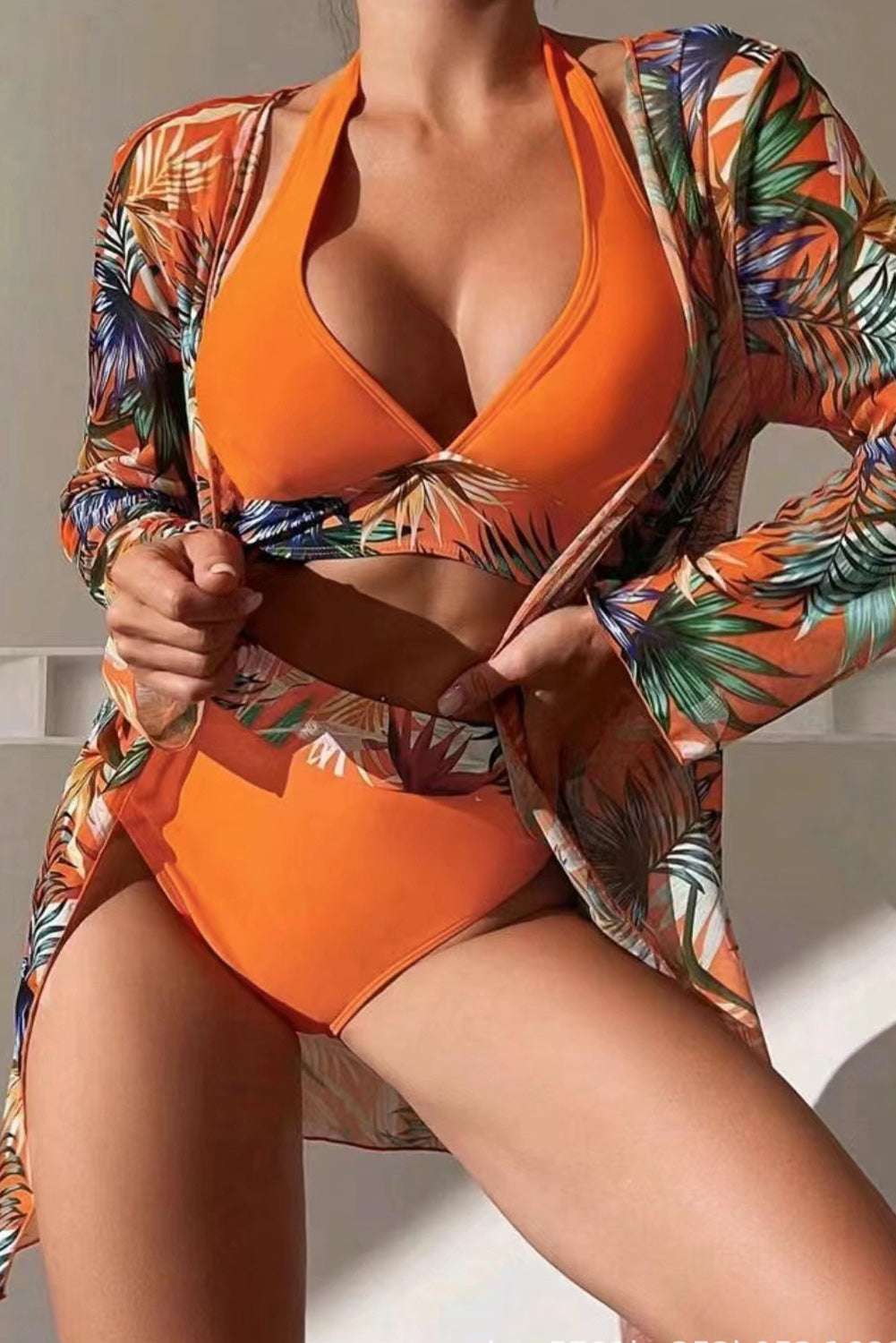 Printed Halter Neck Three-Piece Swim Set Trendsi