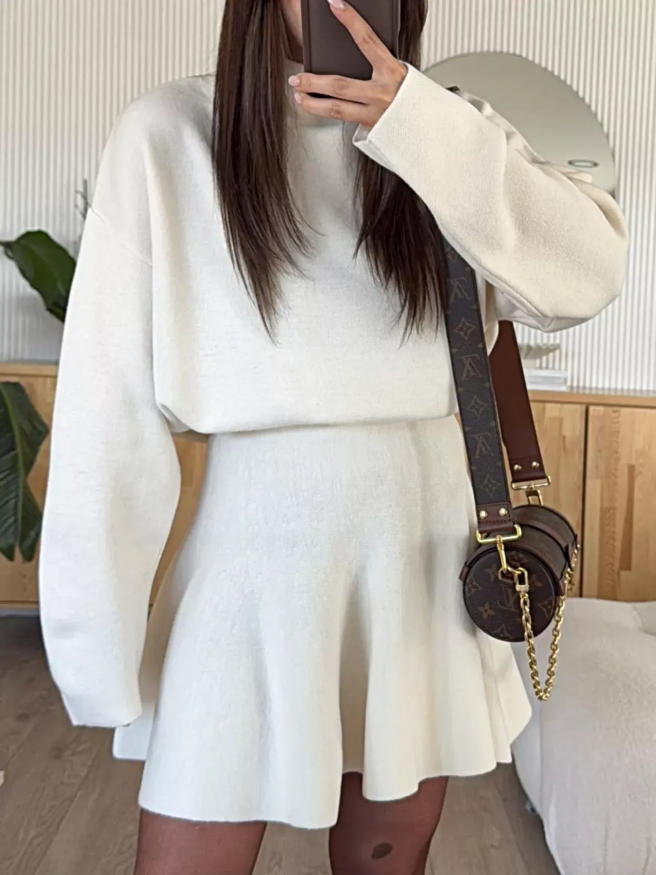 Round Neck Long Sleeve Mini Sweater Dress -