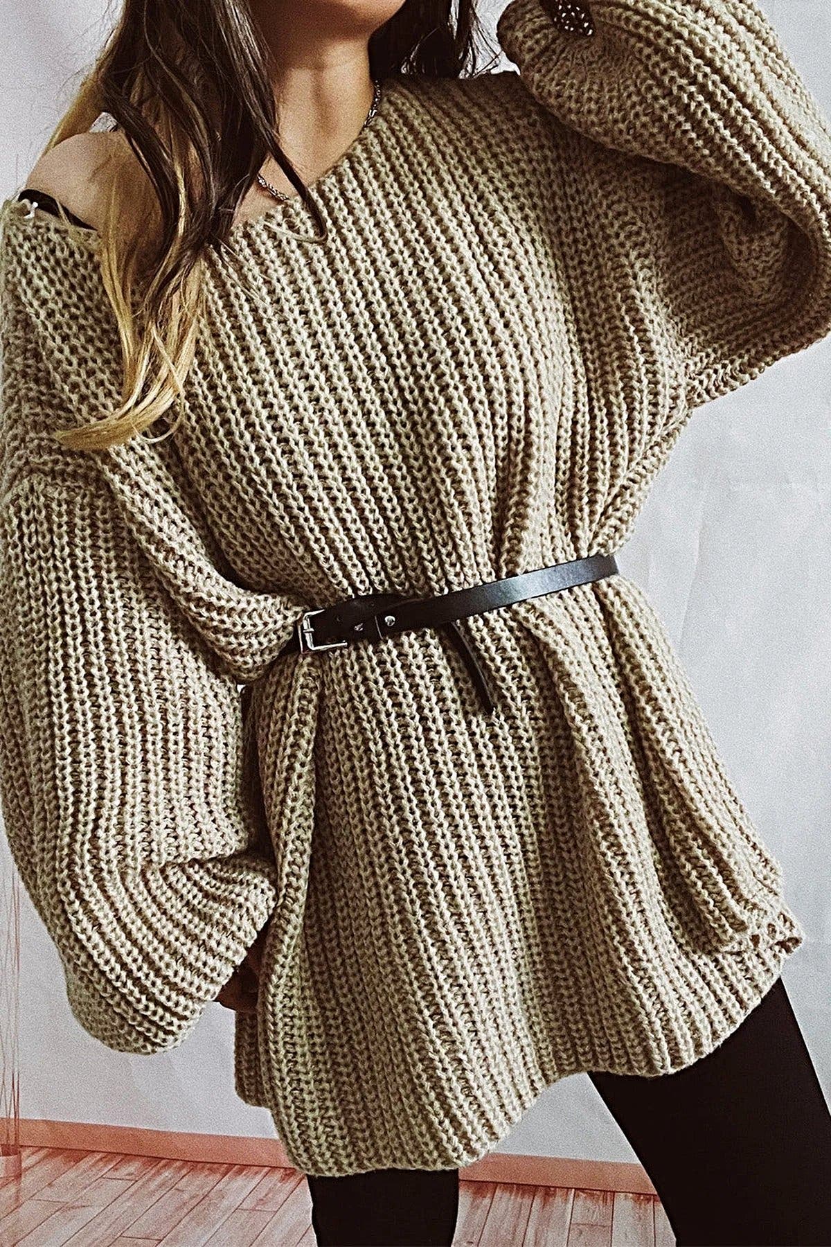 Boat Neck Dropped Shoulder Mini Sweater Dress -