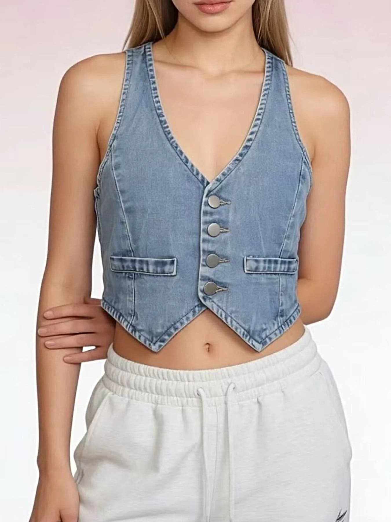 Button-Down Denim Vest -
