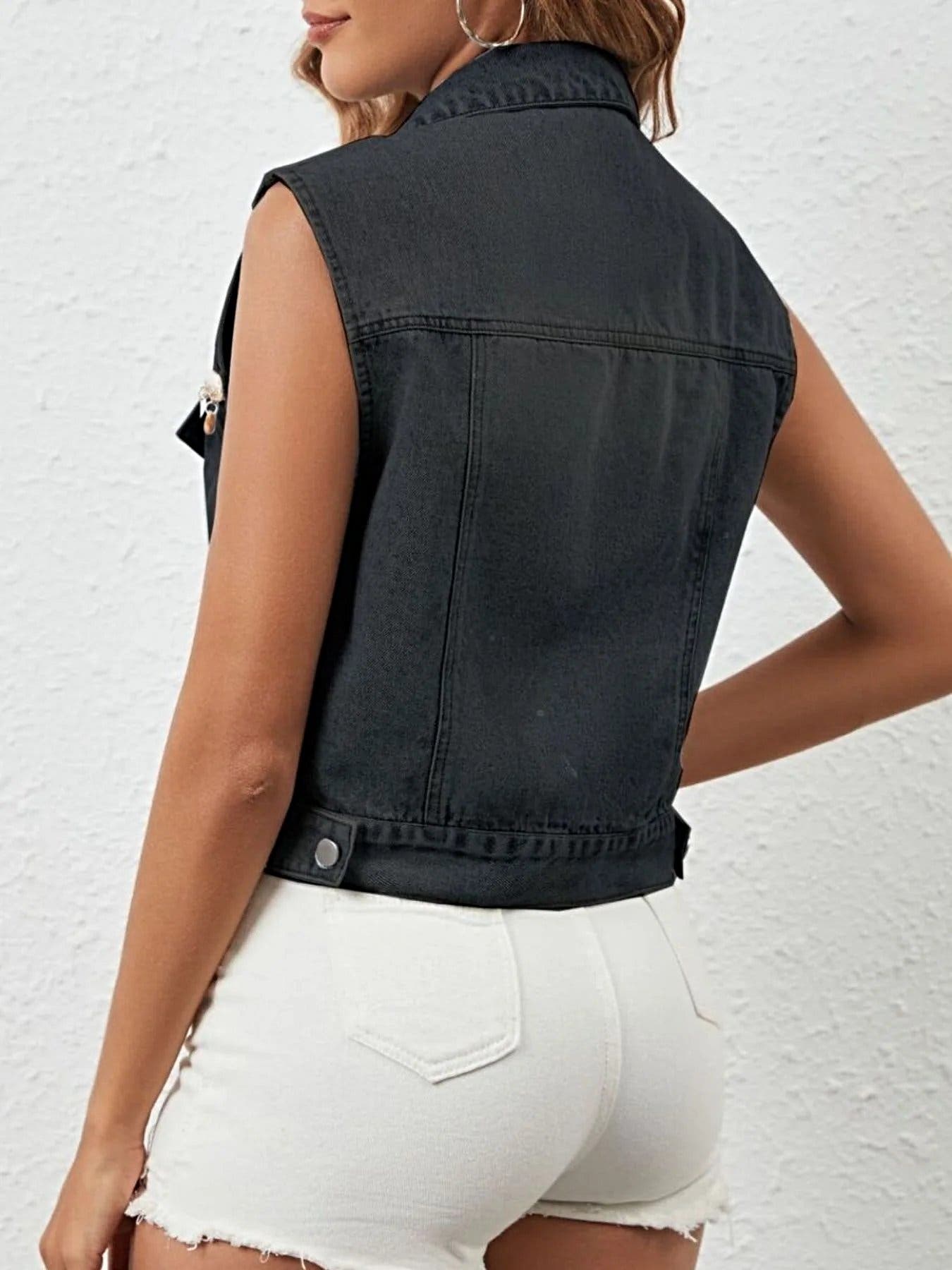 Button Up Denim Vest -