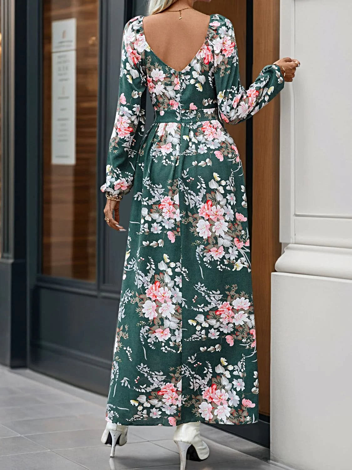 Perfee Elegant 100% Polyester Maxi Dress With Slit - Long Sleeve Surplice Design Trendsi