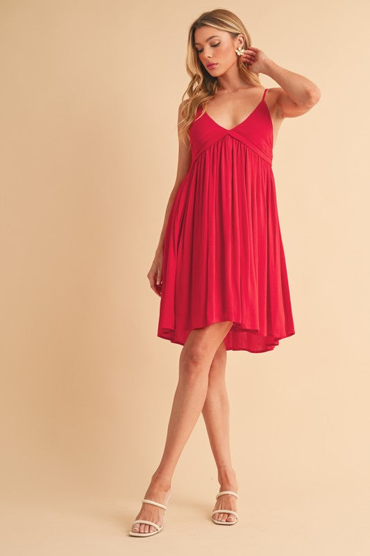 Aemi + Co Ruched Plunge Mini Cami Dress - Chic 100% Rayon, Opaque Slip for Elegant Nights Trendsi