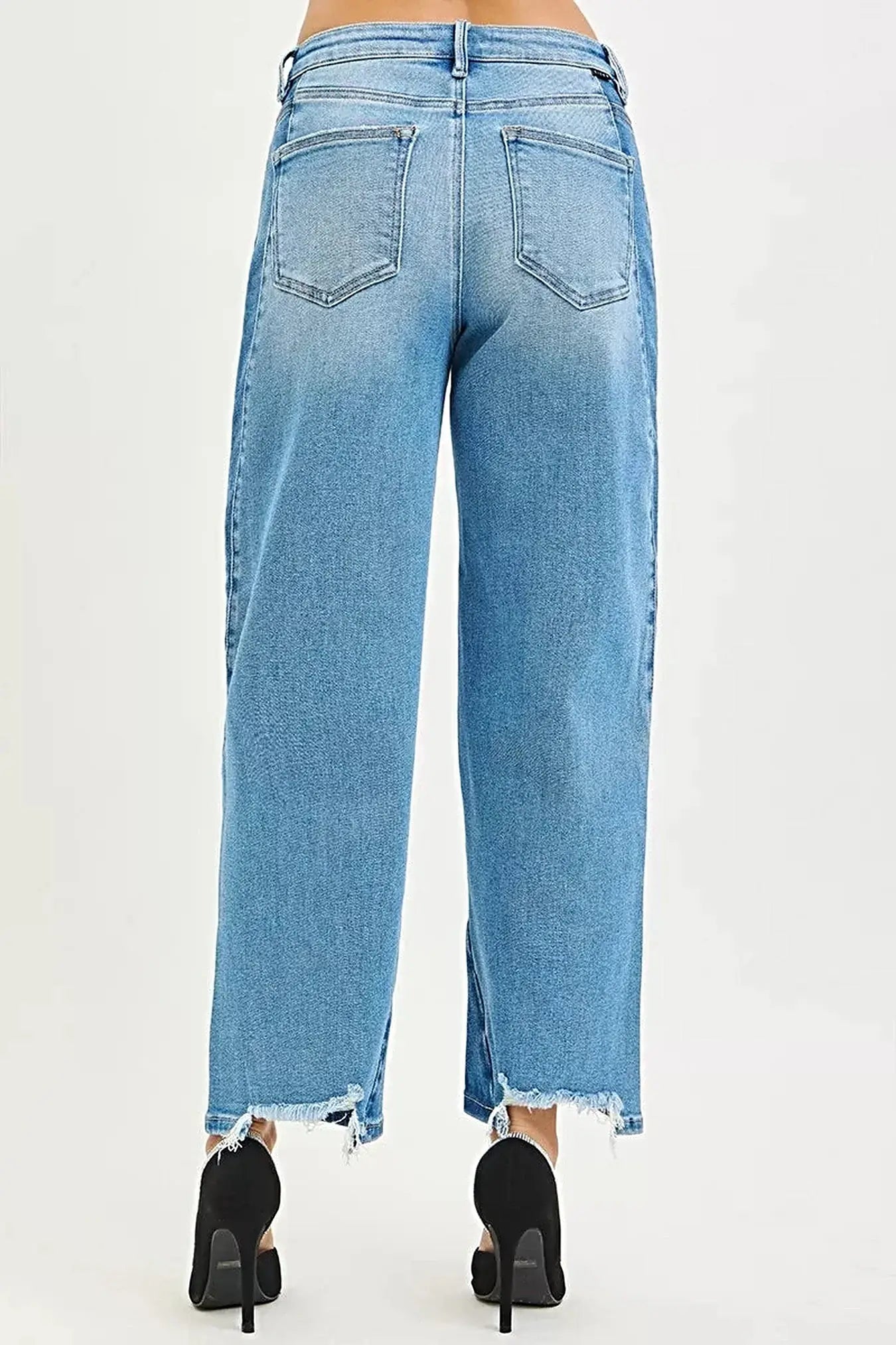 RISEN Full Size Slouchy Cropped Barrel Jeans with Contrast Wash Plus Size -