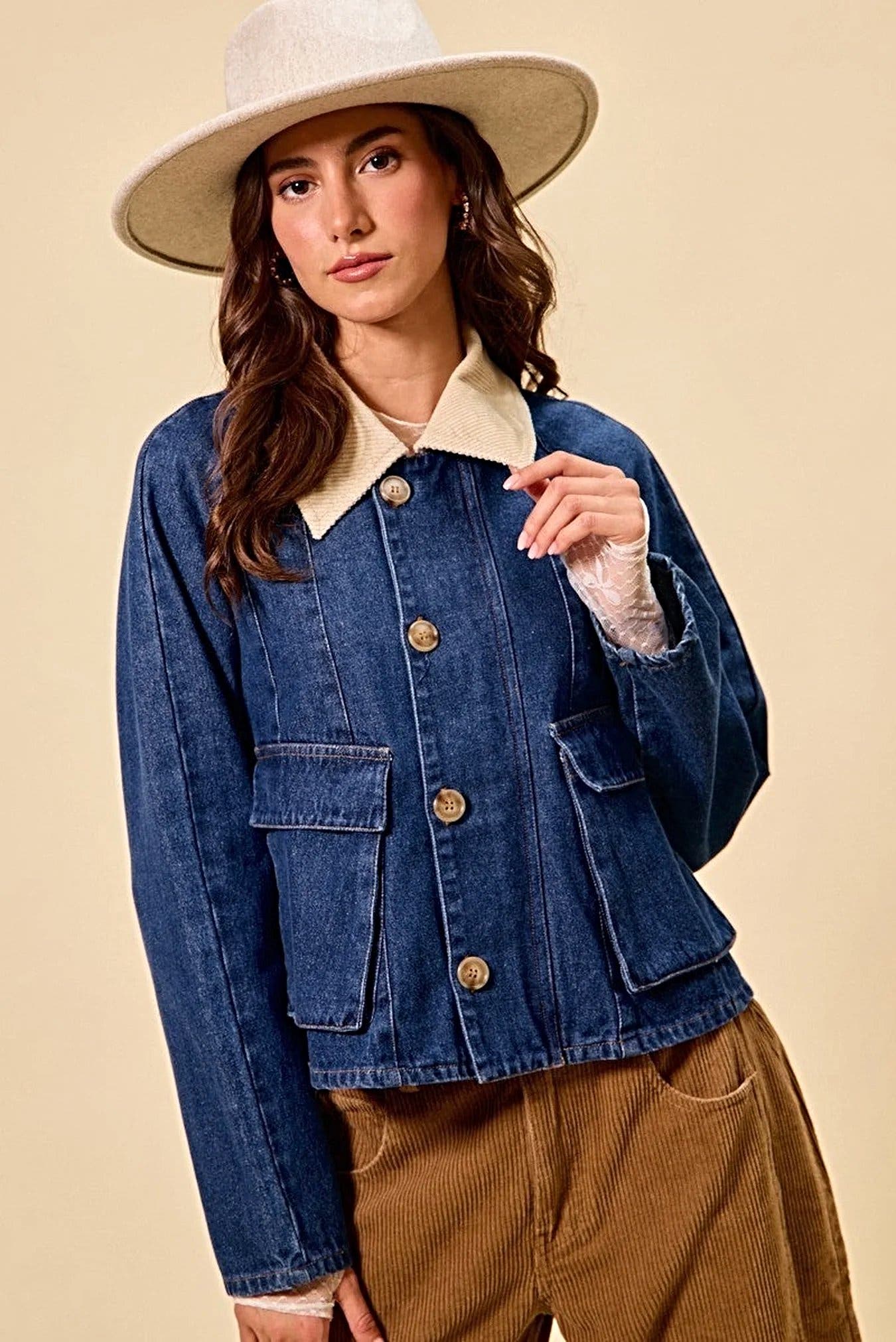 SO ME Zip Up And Buttoned Denim Jacket -