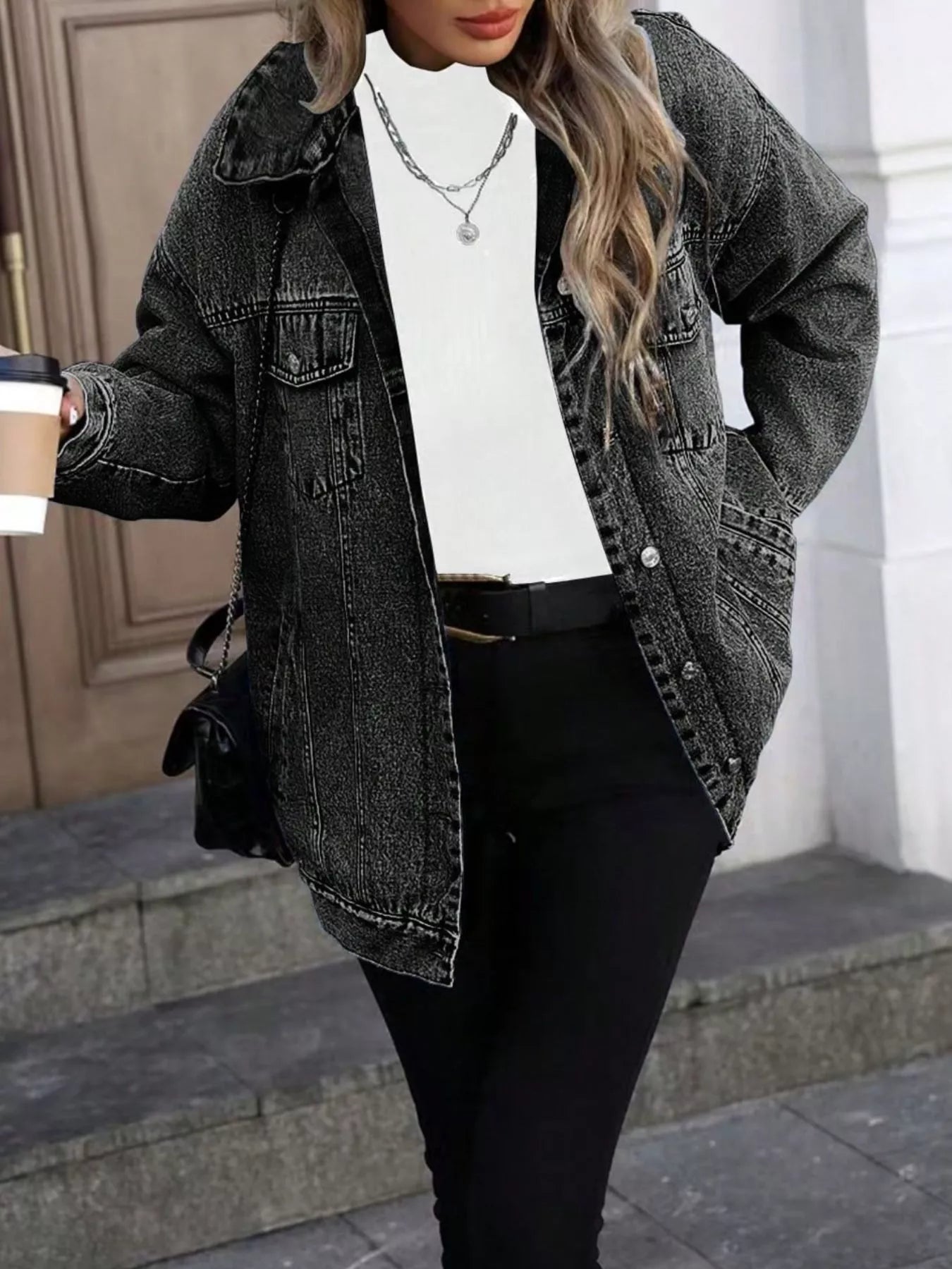 Washed Button Up Oversized Denim Jacket -
