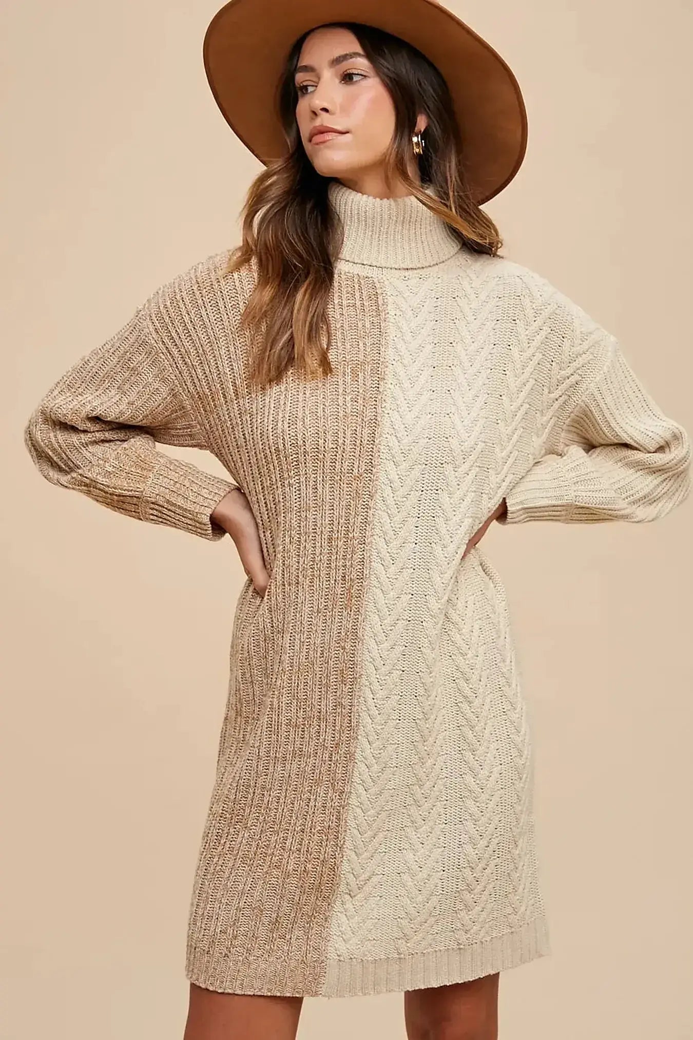 Annie Wear Color Block Turtleneck Sweater Dress -