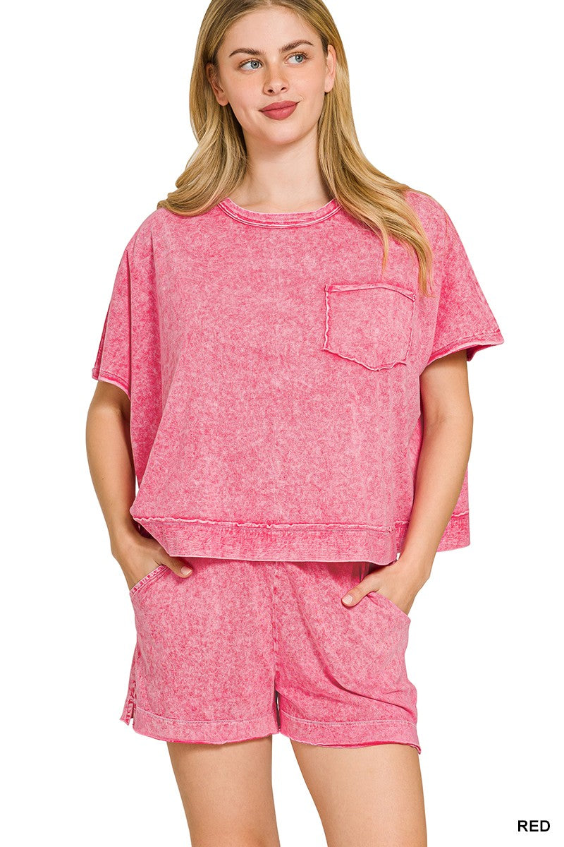 Zenana Halo Snow Washed Boxy Top & Shorts Set -