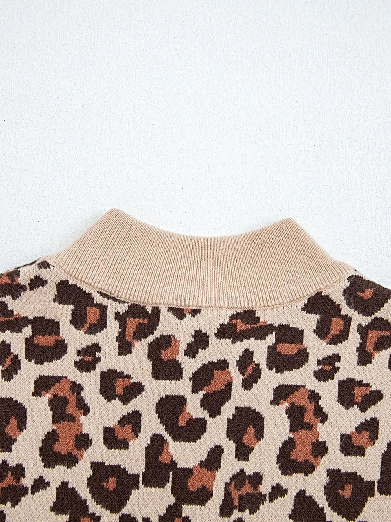 Leopard Print High Neck Shift Mini Sweater Dress -
