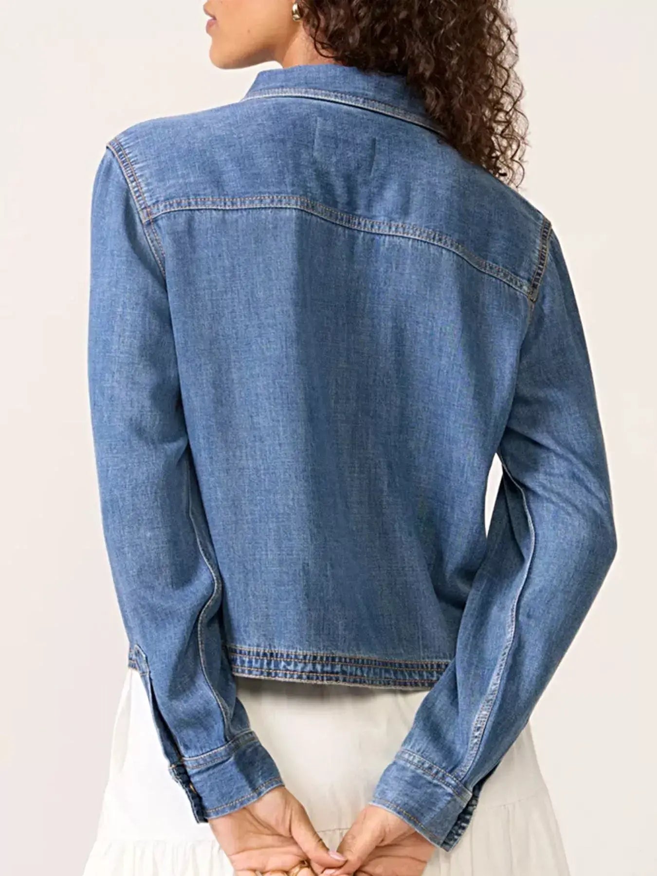 Half Snap Cropped Denim Top -