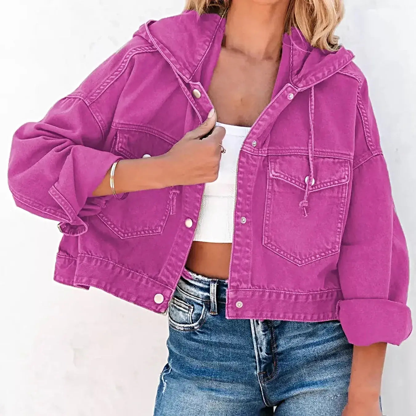 Hooded Dropped Shoulder Denim Jacket -