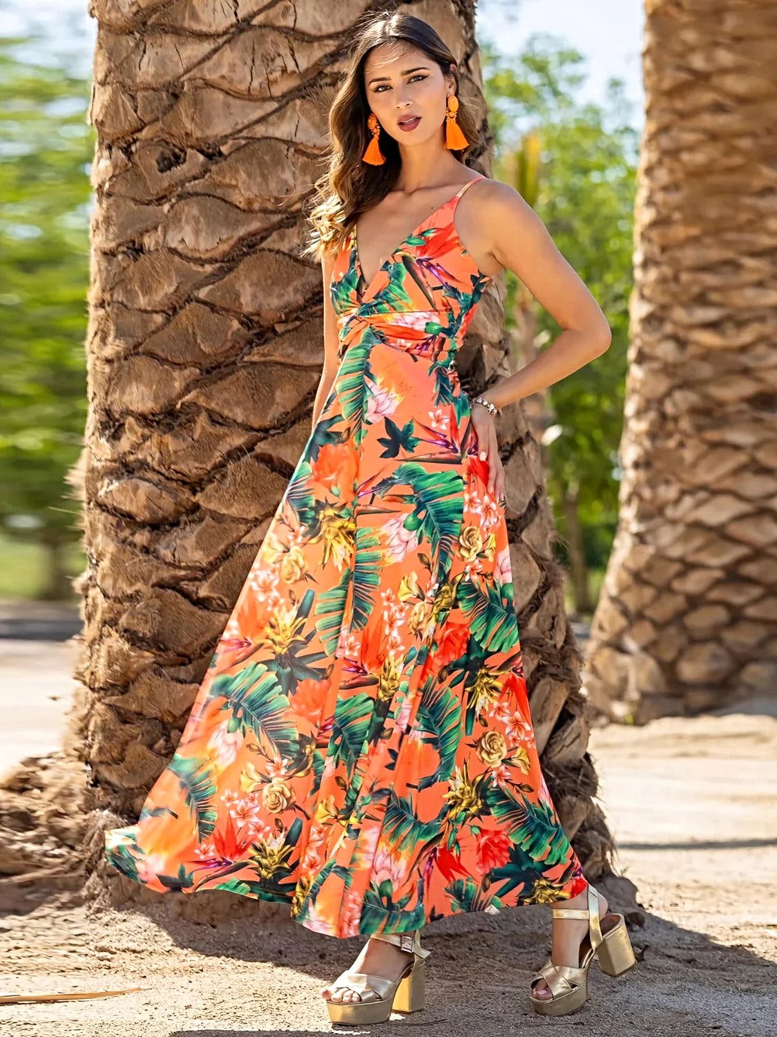 Twisted Printed V-Neck Cami Dress -
