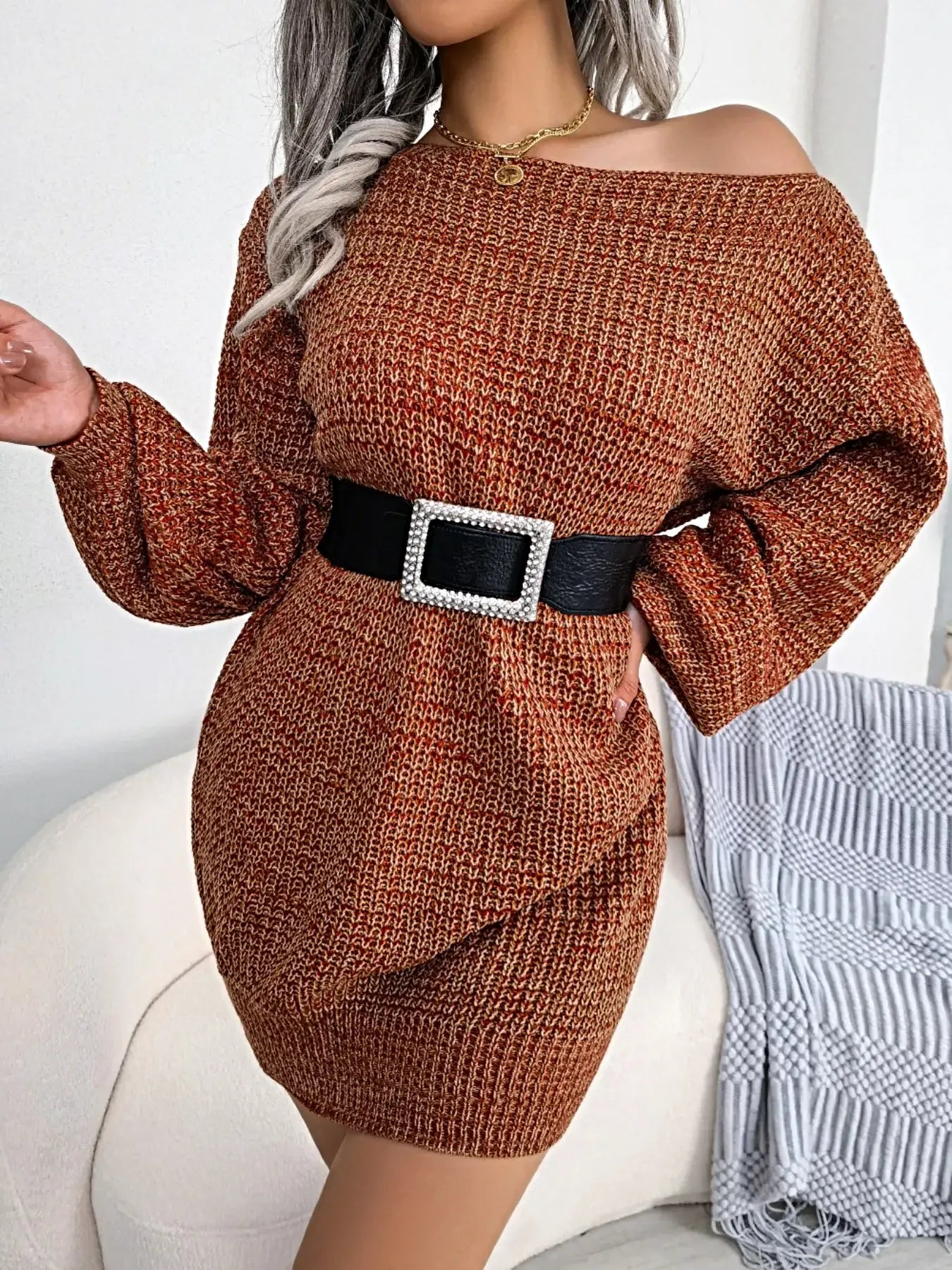 One-Shoulder Sweater Dress -