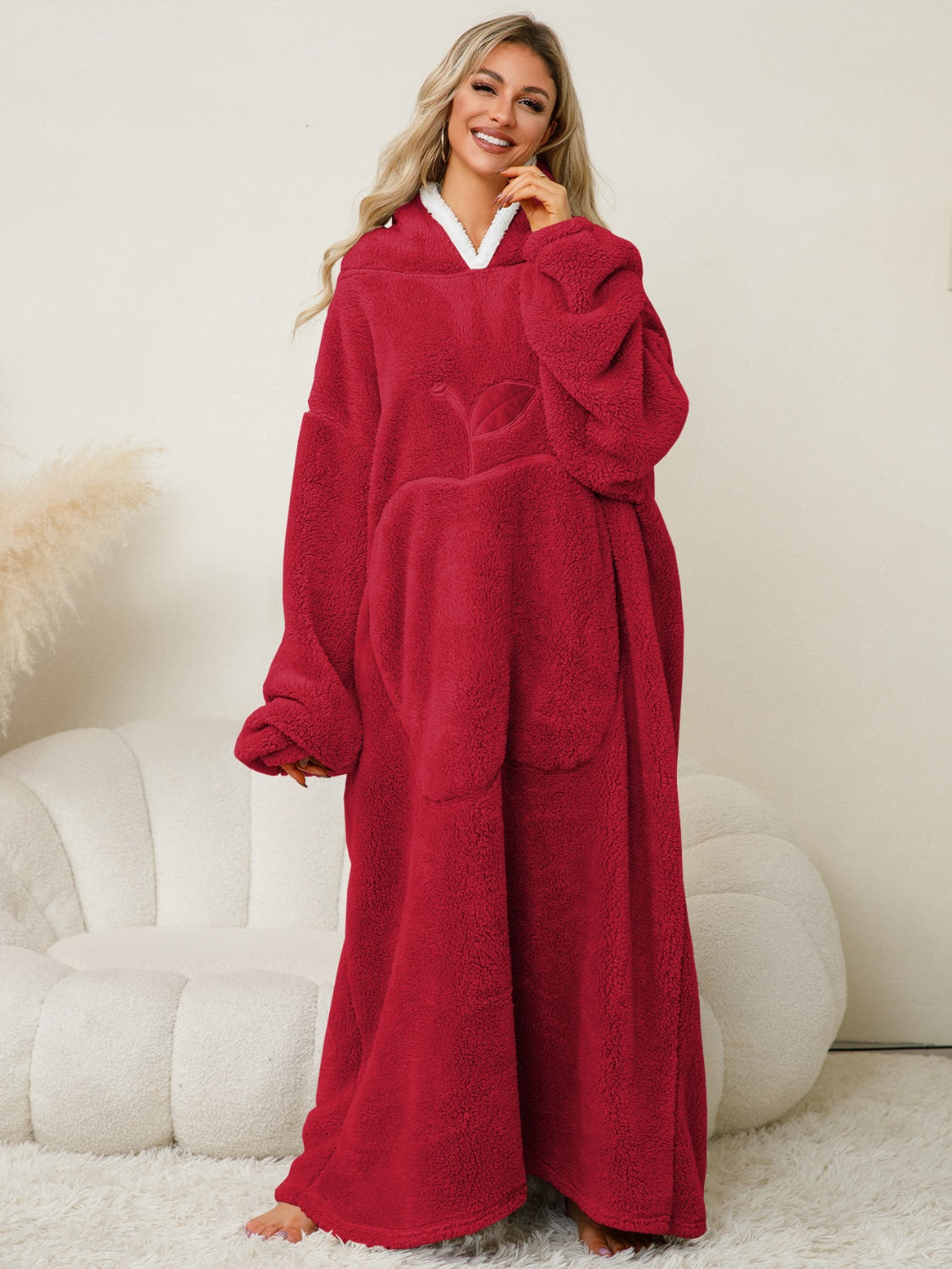 Pocketed Contrast Long Sleeve Hooded Lounge Dress -