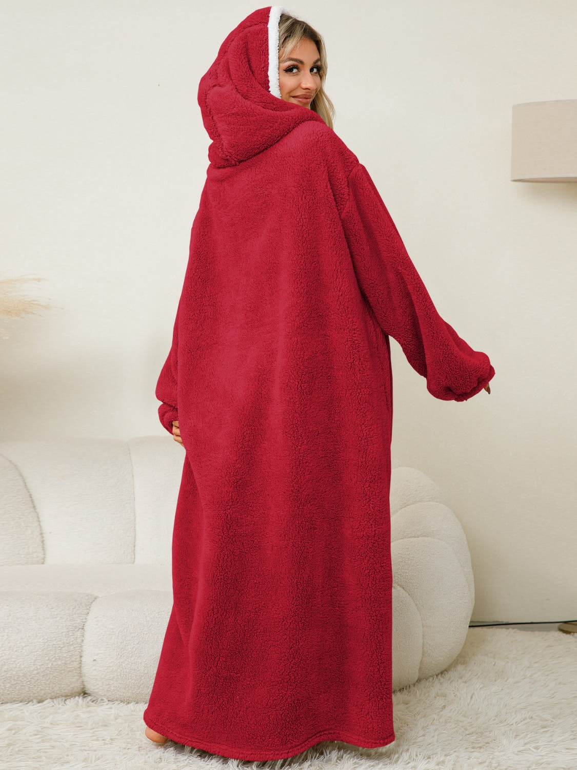 Pocketed Contrast Long Sleeve Hooded Lounge Dress -