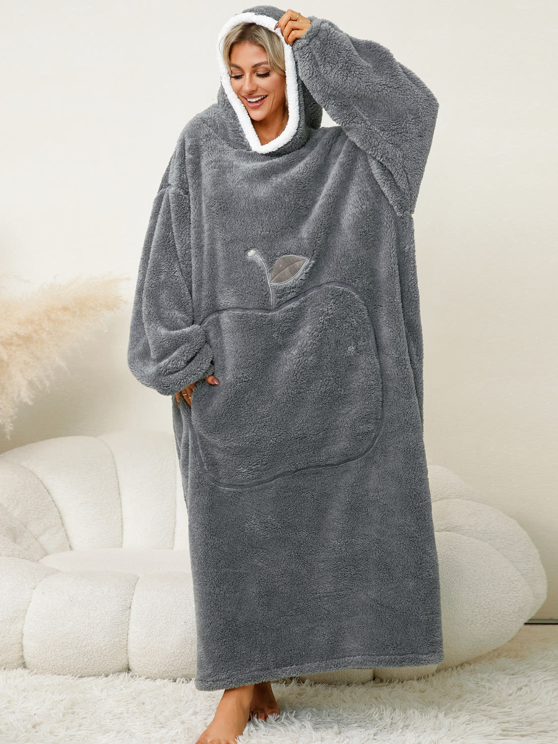 Pocketed Contrast Long Sleeve Hooded Lounge Dress -