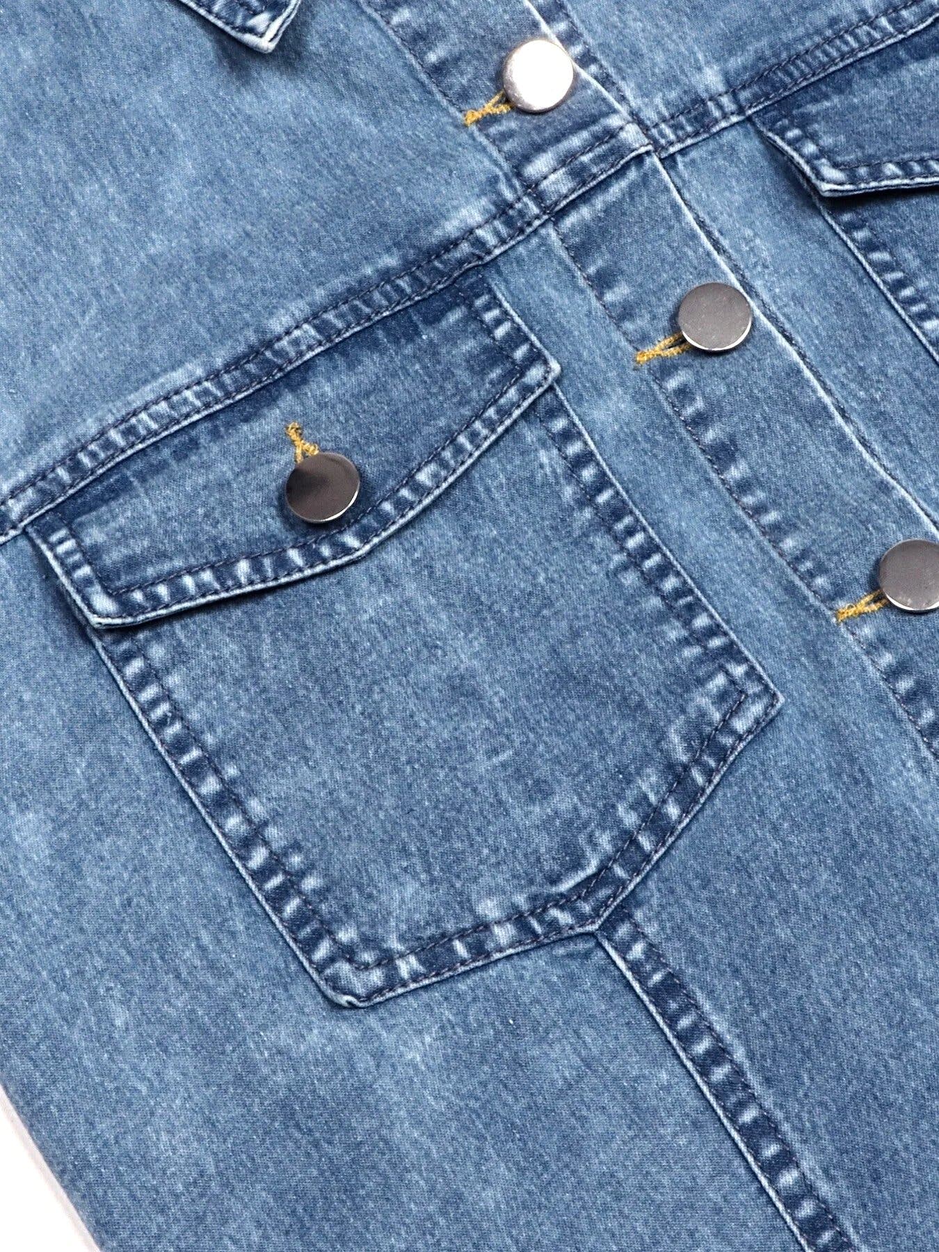 Halter Neck Button-Front Denim Dress -