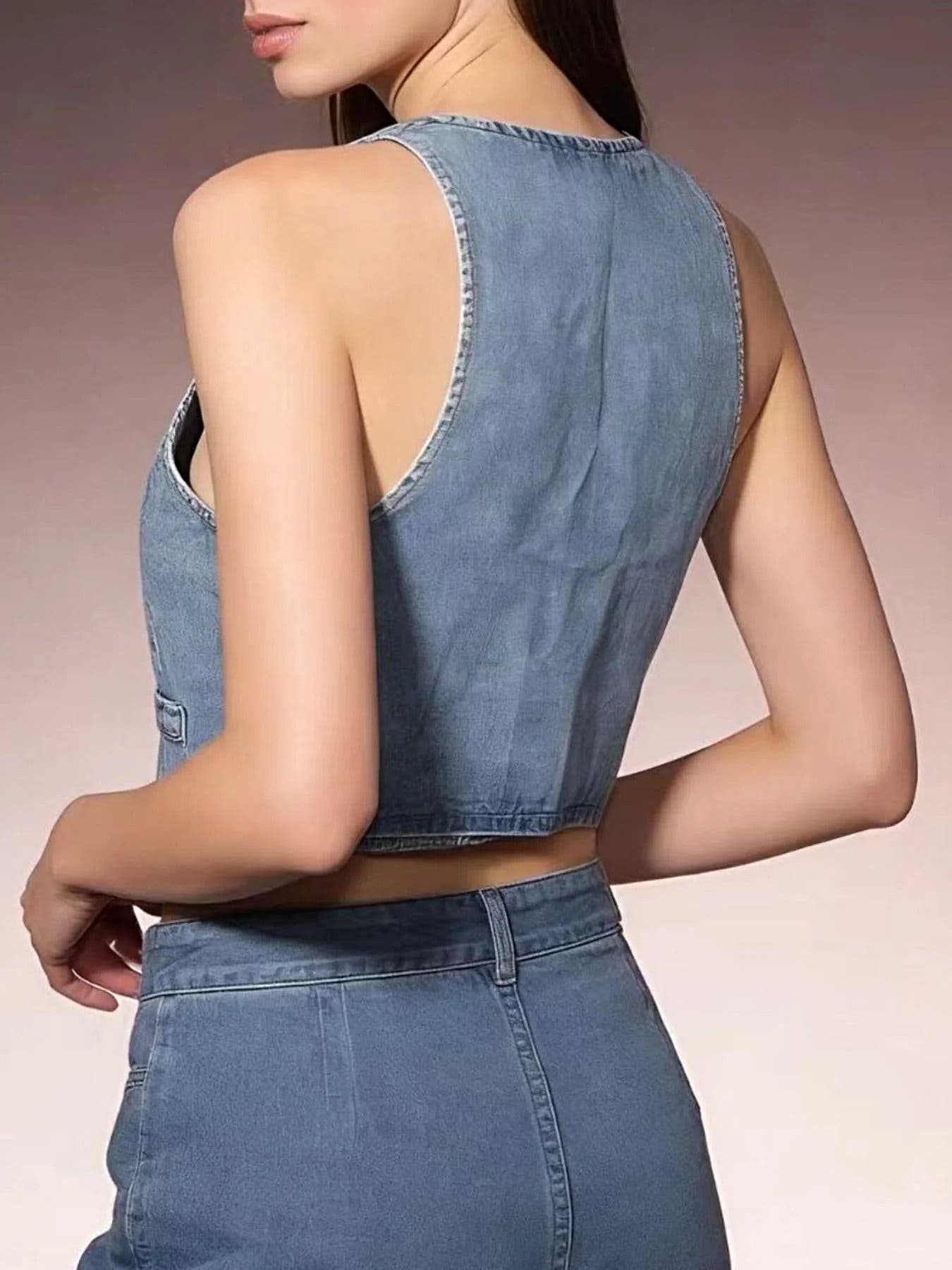 Button-Down Denim Vest -