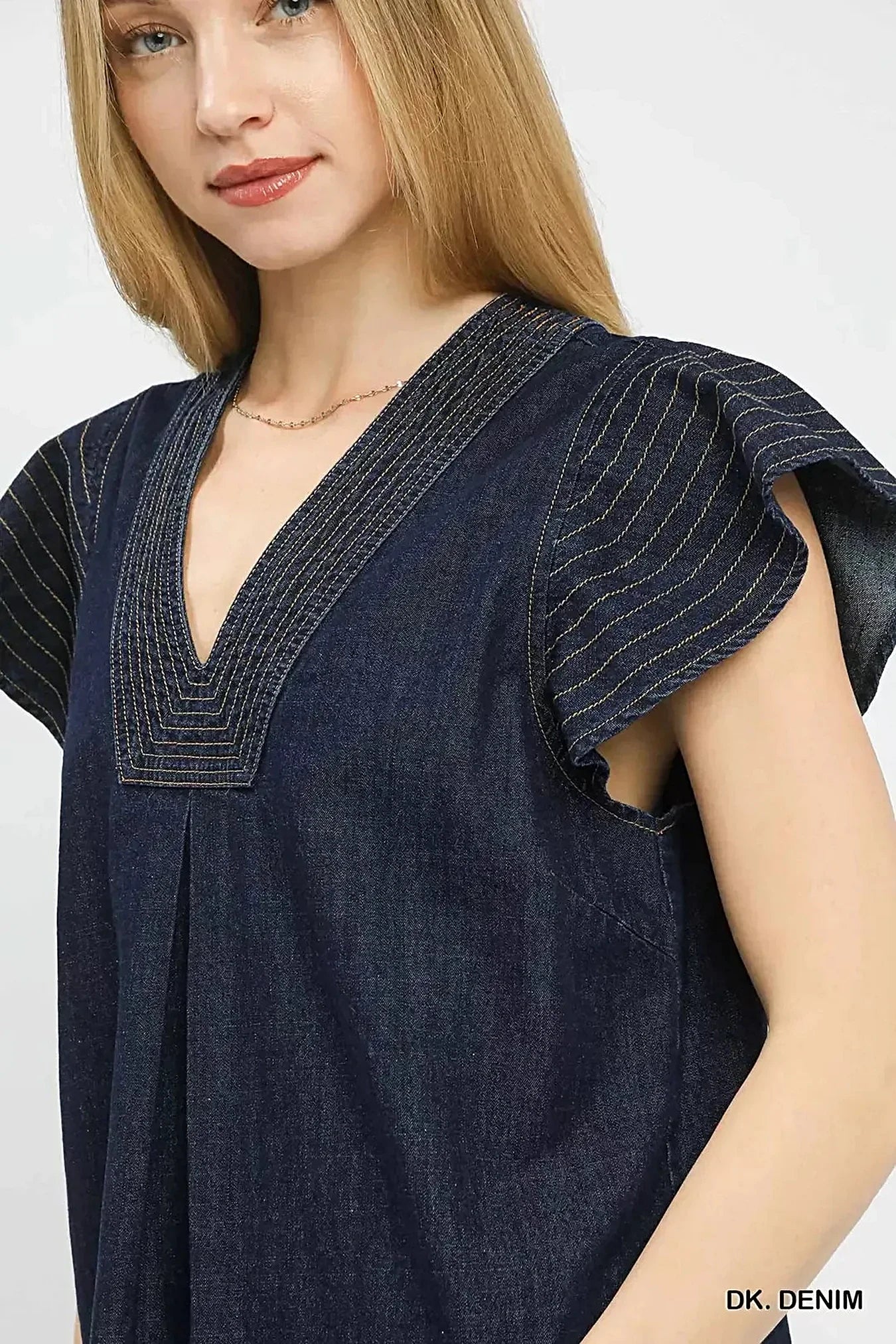 Umgee Cap Sleeve Denim Top -