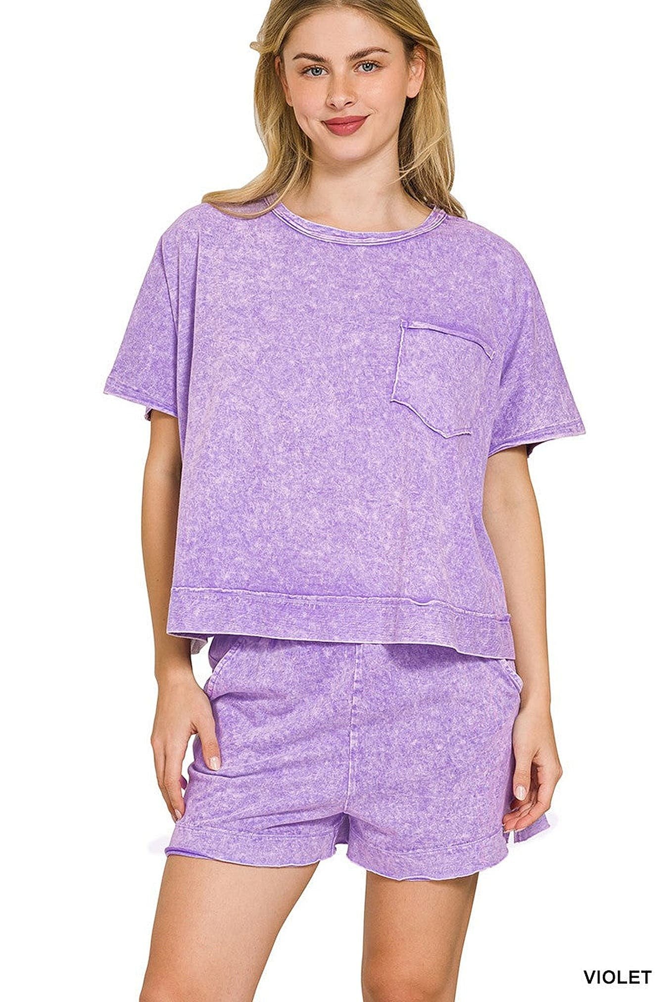 Zenana Halo Snow Washed Boxy Top & Shorts Set -