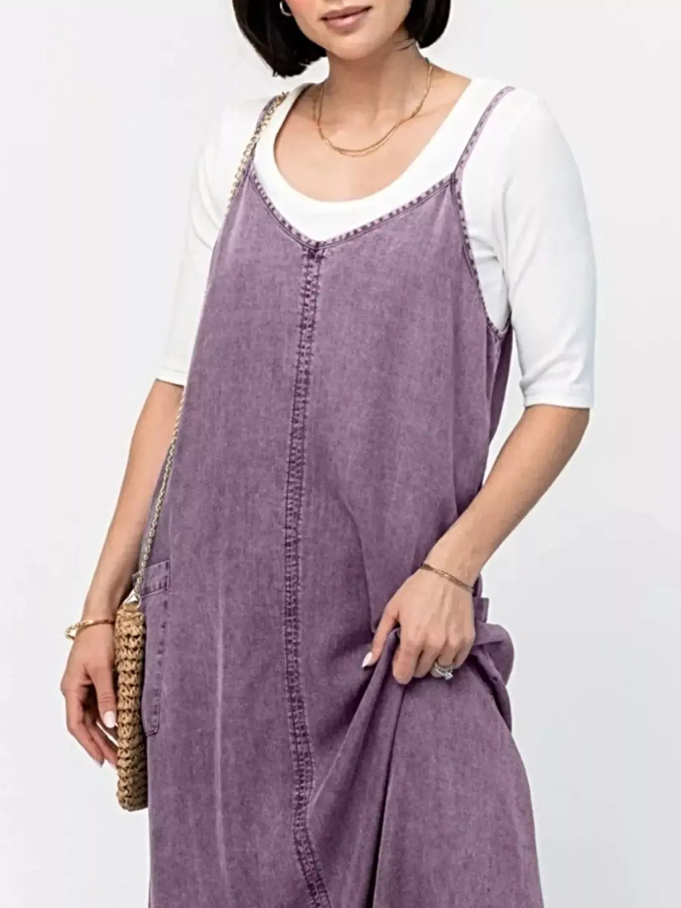 Casual Washed Denim Cami Maxi Dress -