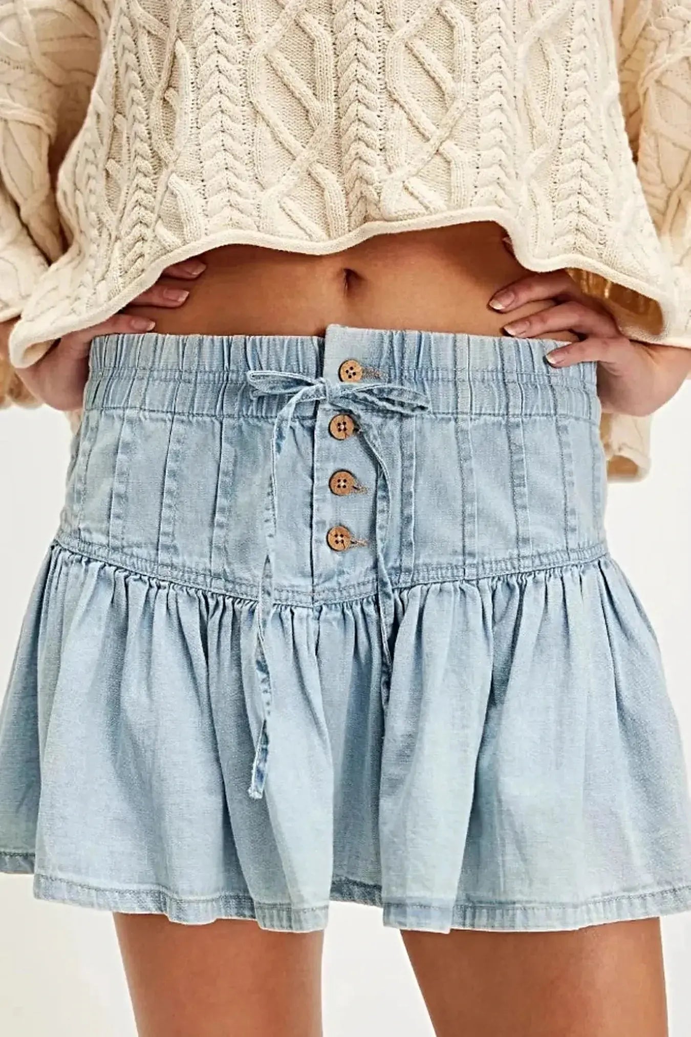 Buttoned Ruffled Mini Denim Skirt -