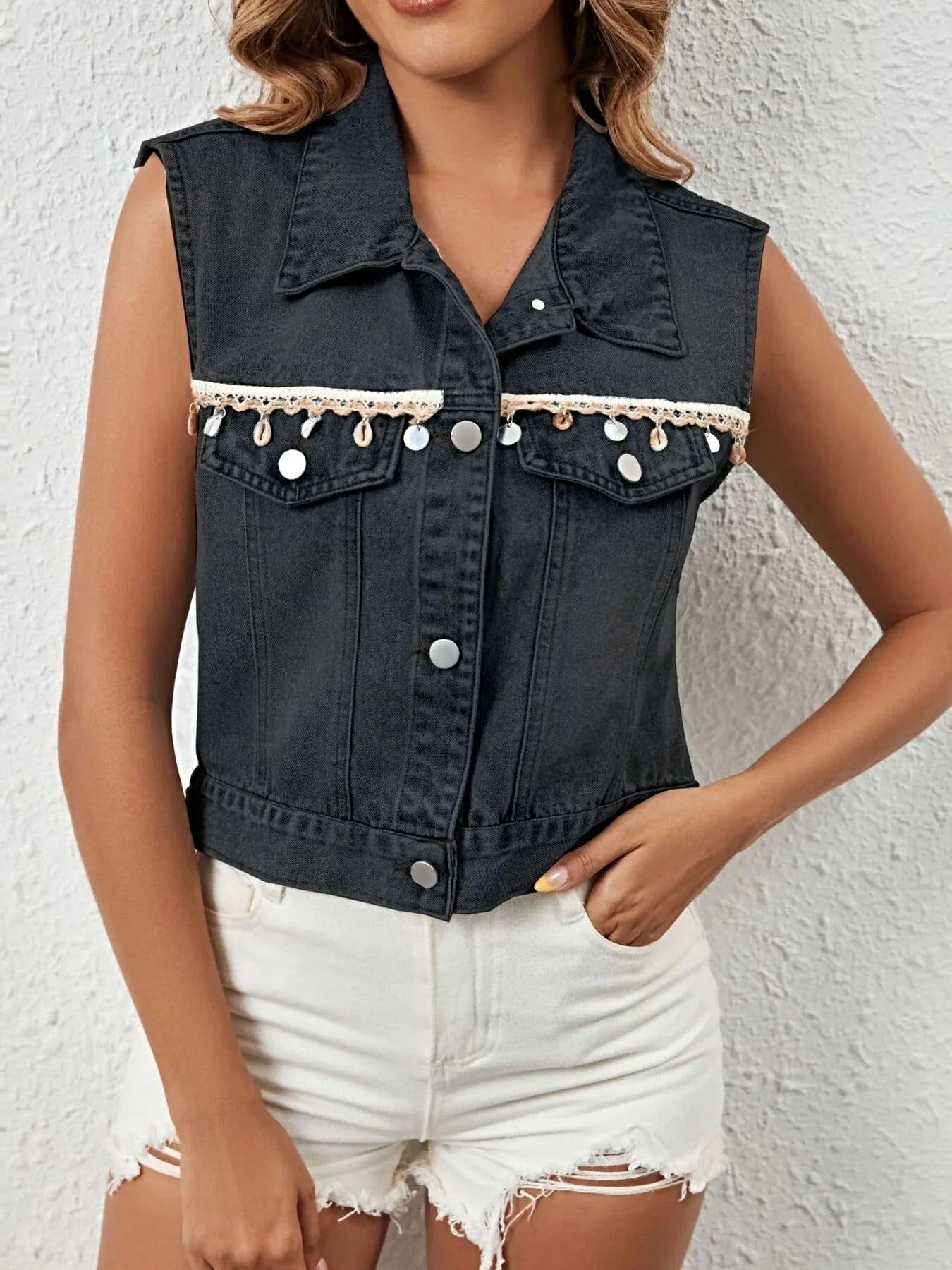 Button Up Denim Vest -