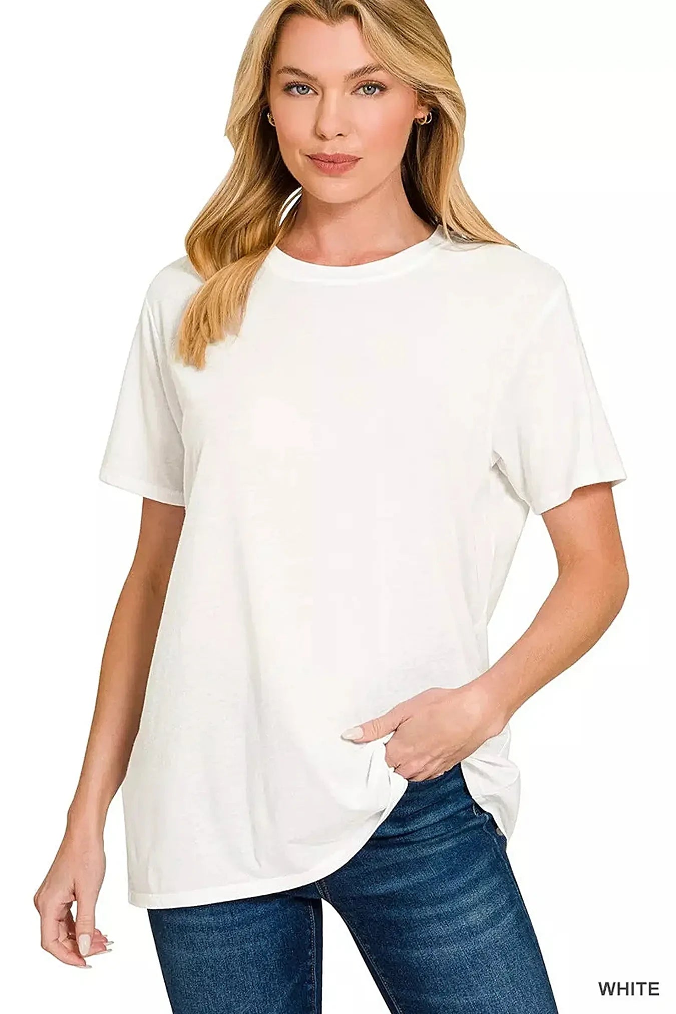 Zenana Cotton Boyfriend Round Neck Tee -